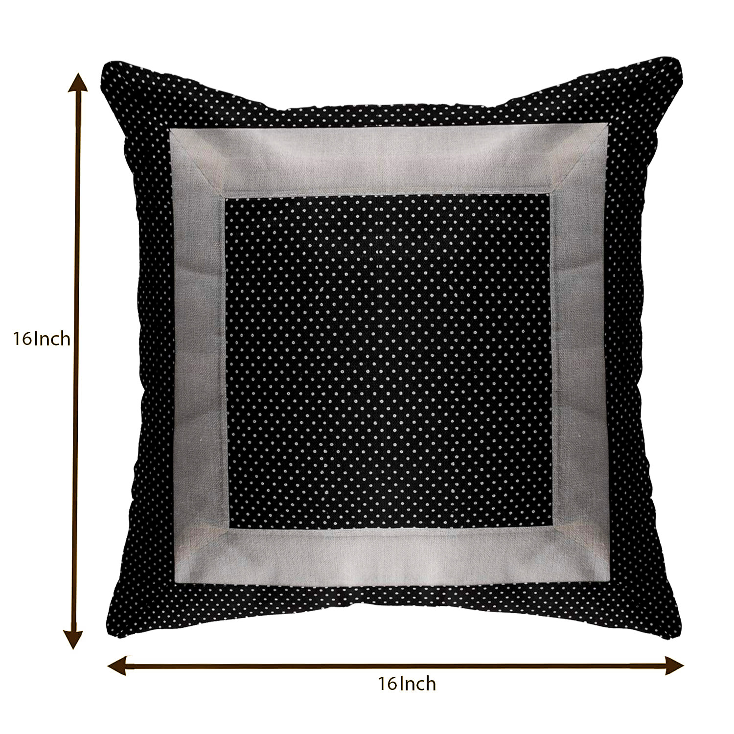 Kuber Industries Dot Printed Cotton Comfortable Decorative Throw Pillow Case Square Cushion Cover Pillowcas 16x16 Inches,(Black)