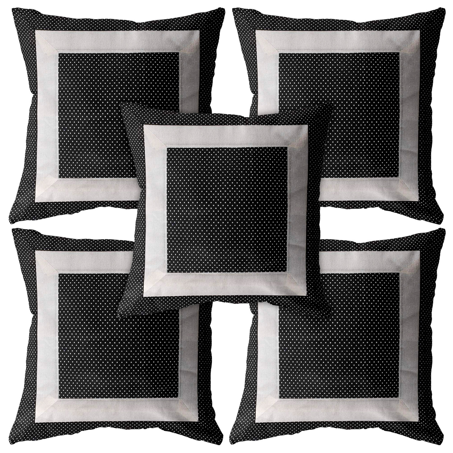 Kuber Industries Dot Printed Cotton Comfortable Decorative Throw Pillow Case Square Cushion Cover Pillowcas 16x16 Inches,(Black)