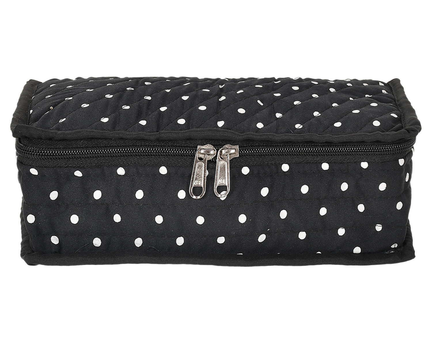 Kuber Industries Dot Printed Cotton Jewellery Organizer With 6 Transparent Pockets For Keeps Your Jewellery,Earrings, Necklaces Organized And Secure (Black)