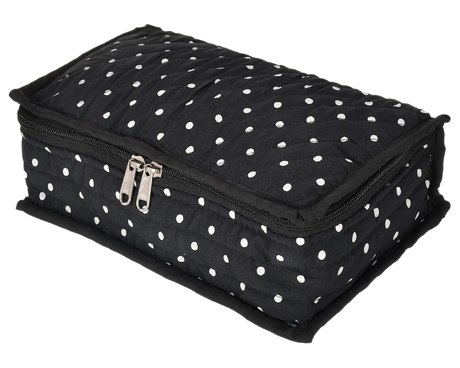Kuber Industries Dot Printed Cotton Jewellery Organizer With 6 Transparent Pockets For Keeps Your Jewellery,Earrings, Necklaces Organized And Secure (Black)