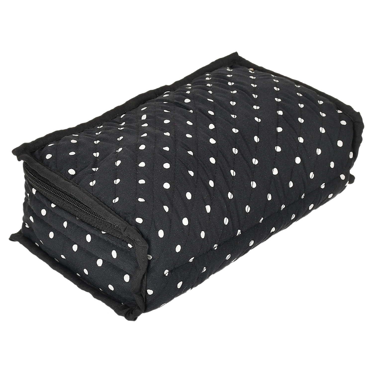 Kuber Industries Dot Printed Cotton Jewellery Organizer With 6 Transparent Pockets For Keeps Your Jewellery,Earrings, Necklaces Organized And Secure (Black)