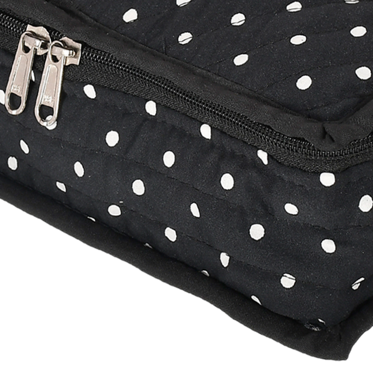 Kuber Industries Dot Printed Cotton Jewellery Organizer With 6 Transparent Pockets For Keeps Your Jewellery,Earrings, Necklaces Organized And Secure (Black)