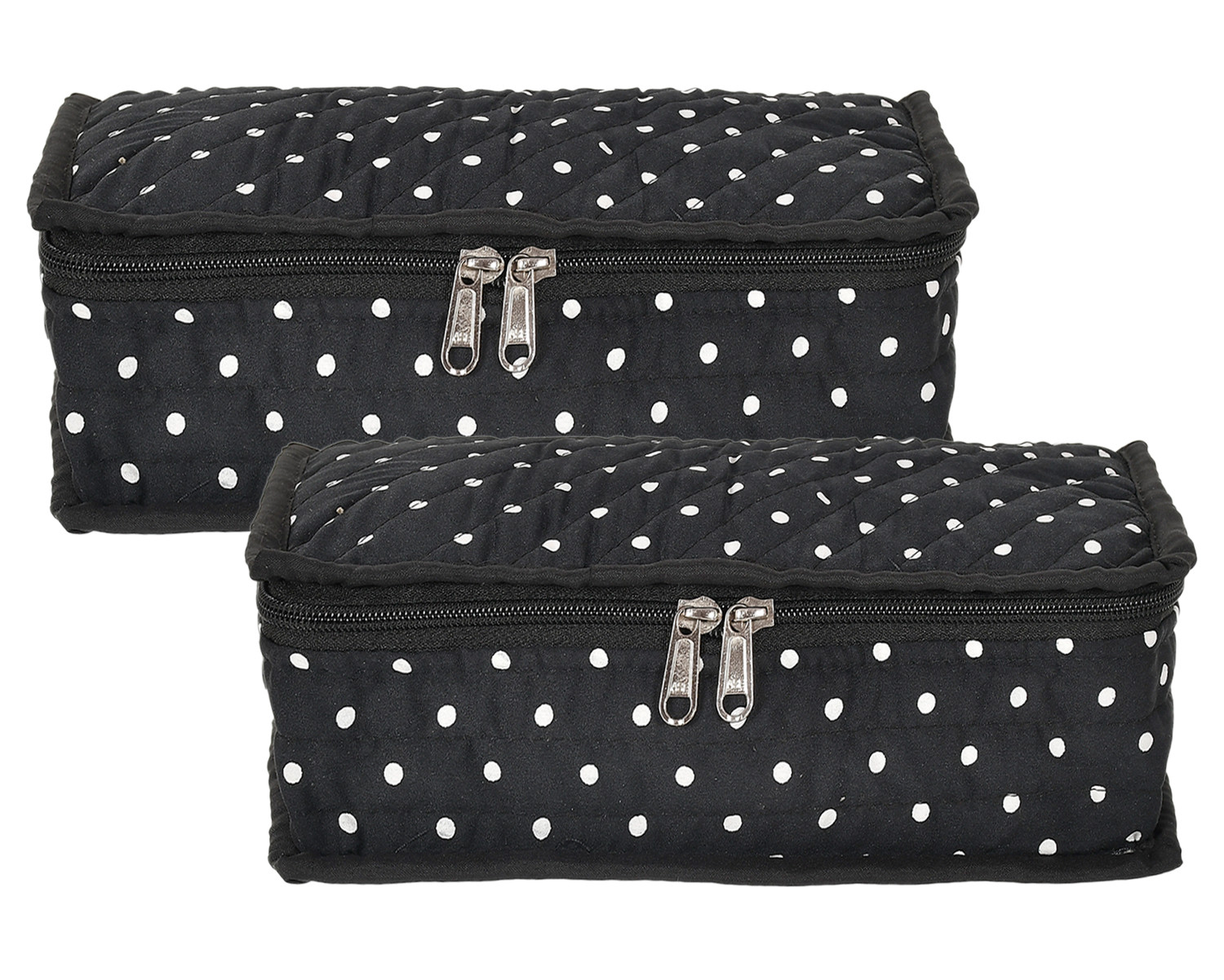 Kuber Industries Dot Printed Cotton Jewellery Organizer With 6 Transparent Pockets For Keeps Your Jewellery,Earrings, Necklaces Organized And Secure (Black)