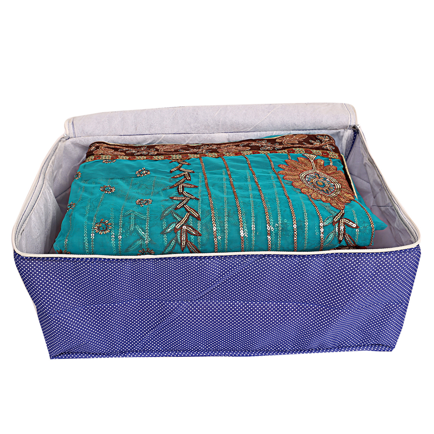 Kuber Industries Dot Printed Cotton Saree Cover, Clothes Organiser For Wardrobe, Storage Bag, Regular Clothes Storage Bag With Handle on Top(Blue)-HS_38_KUBMART20961