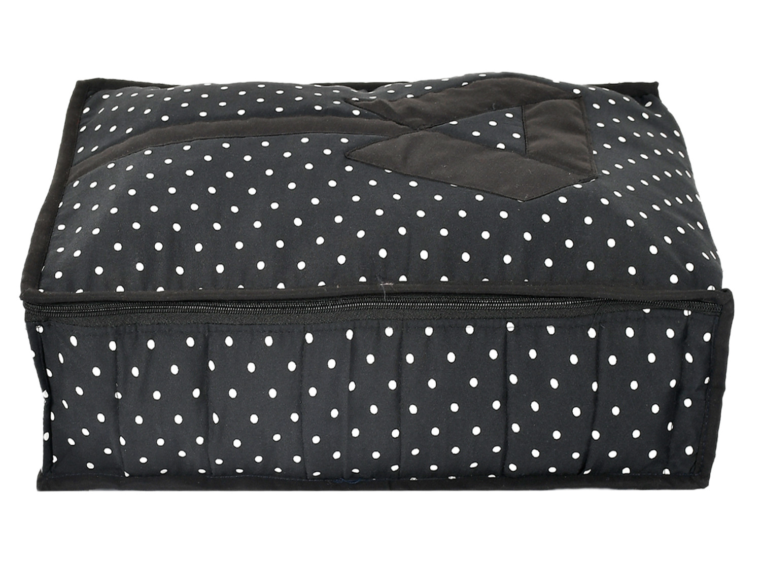 Kuber Industries Dot Printed Foldable Cotton Cloth Organizer/Cover For Shirts, T-shirts, Trousers, Jeans With Clear Window (Black)