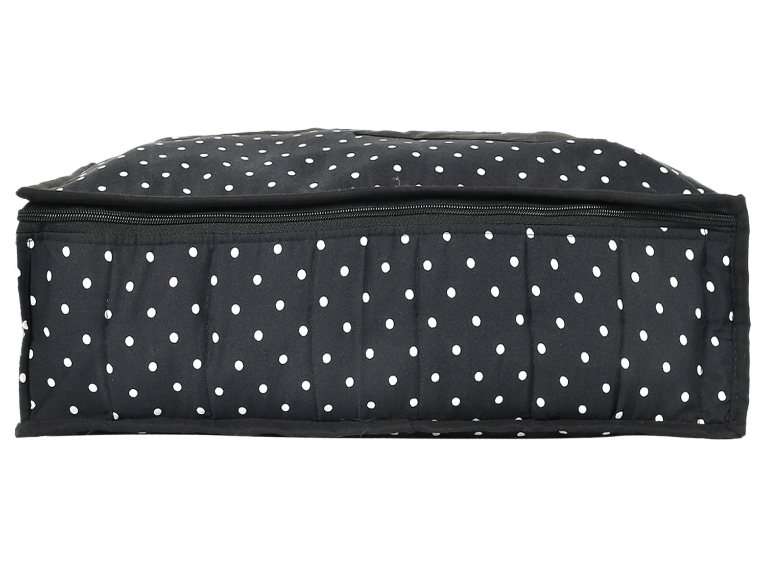 Kuber Industries Dot Printed Foldable Cotton Cloth Organizer/Cover For Shirts, T-shirts, Trousers, Jeans With Clear Window (Black)