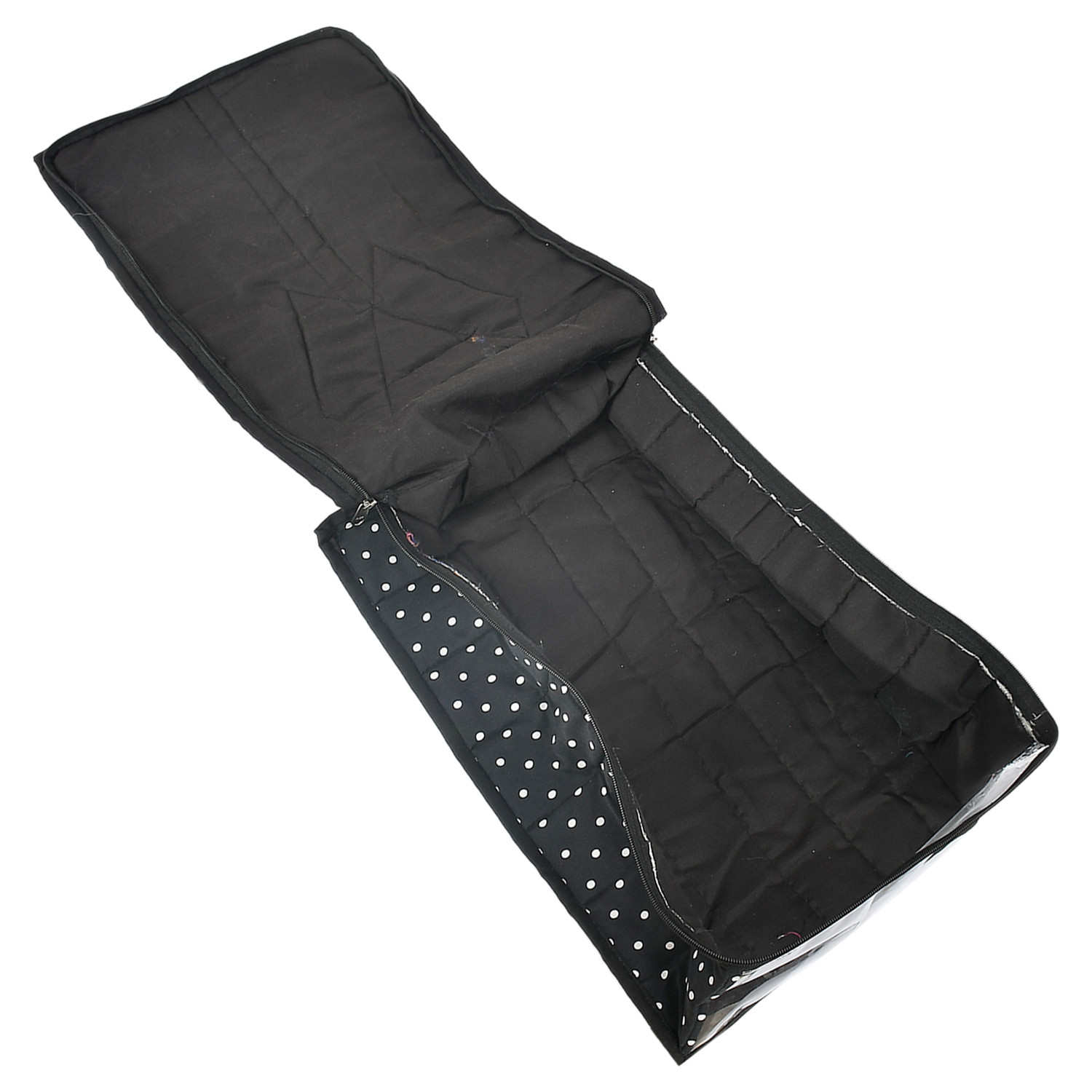 Kuber Industries Dot Printed Foldable Cotton Cloth Organizer/Cover For Shirts, T-shirts, Trousers, Jeans With Clear Window (Black)