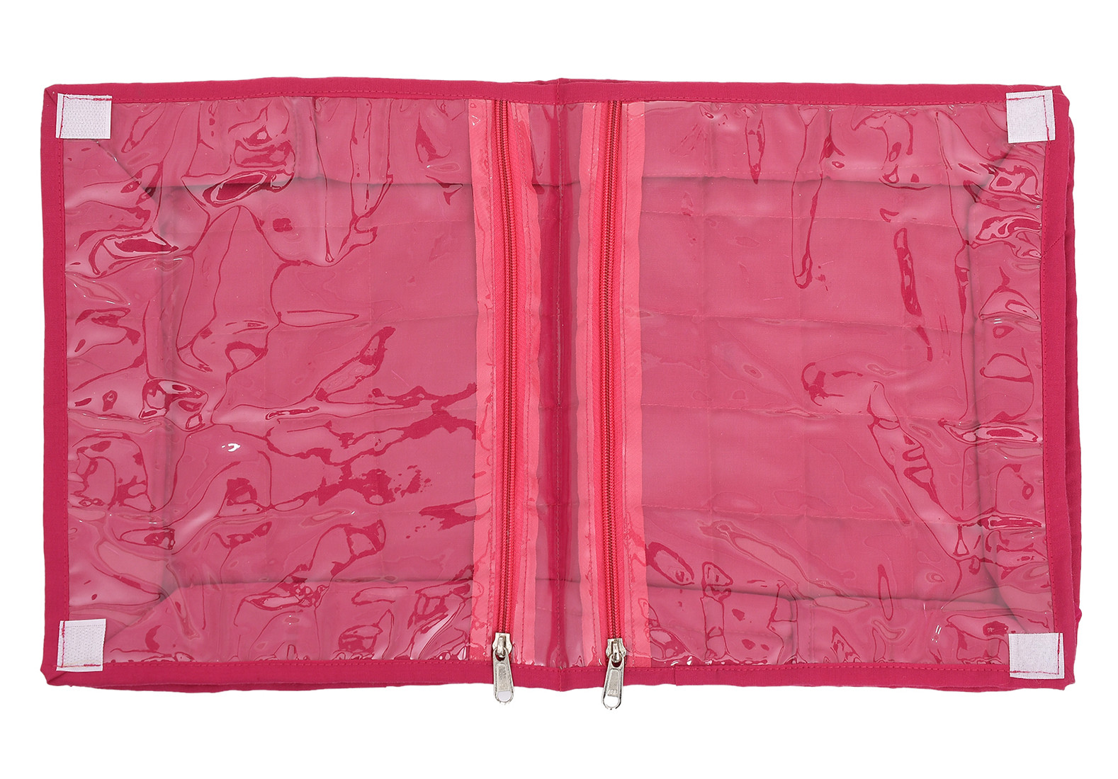 Kuber Industries Dot Printed Foldable Cotton Storage Bag/Garments Organizer With 2 Tranasparent Compartment (Pink) -45KM037