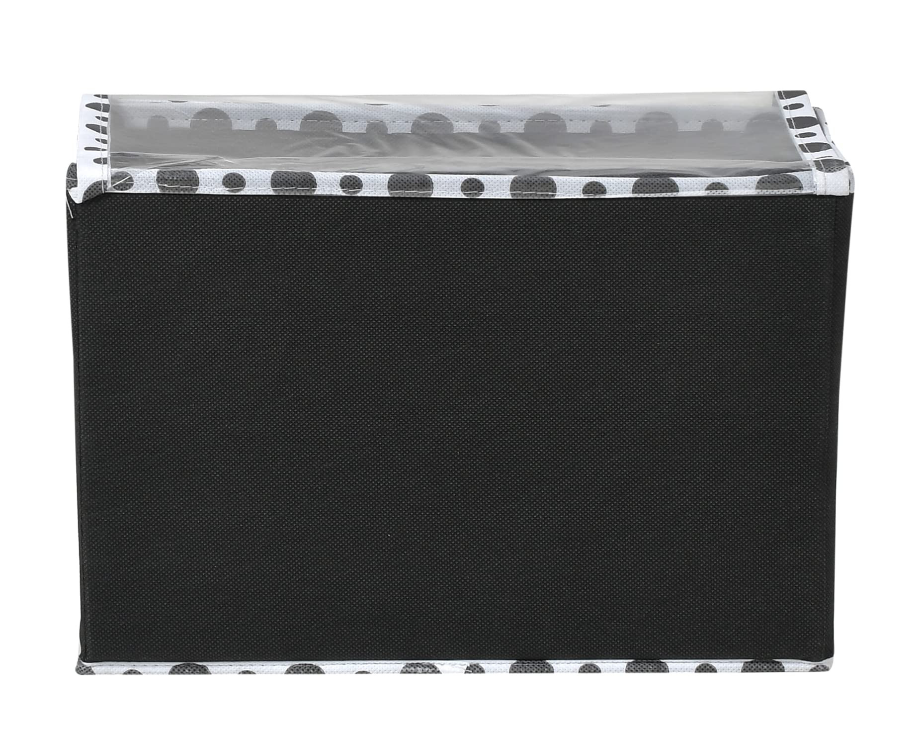 Kuber Industries Dot Printed Foldable Large Non-Woven Storage BoxBin For Books Towels Magazines DVDs  More With Tranasparent Lid Black -44KM0422