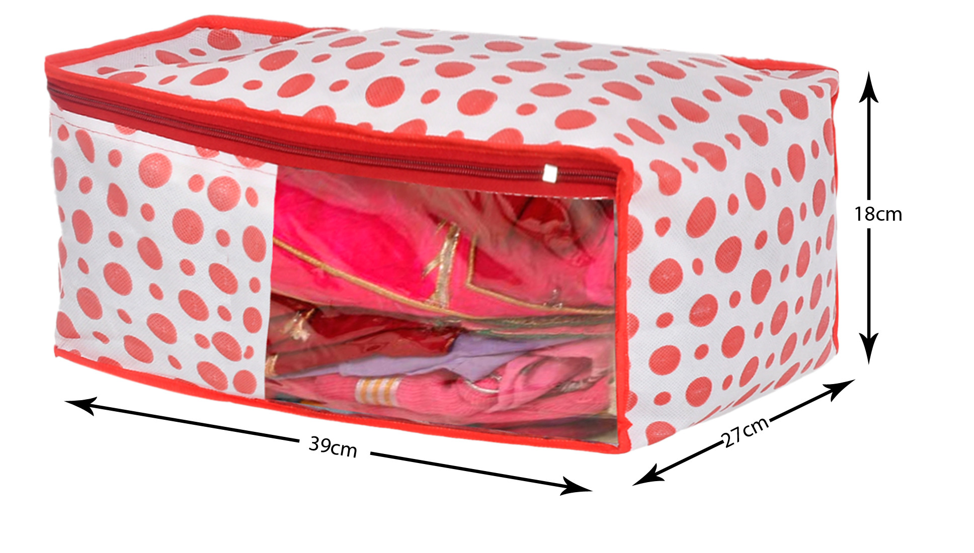 Kuber Industries Dot Printed Foldable, Lightweight Non-Woven Blouse Cover/Organizer With Tranasparent Window- (Pink)-46KM0295