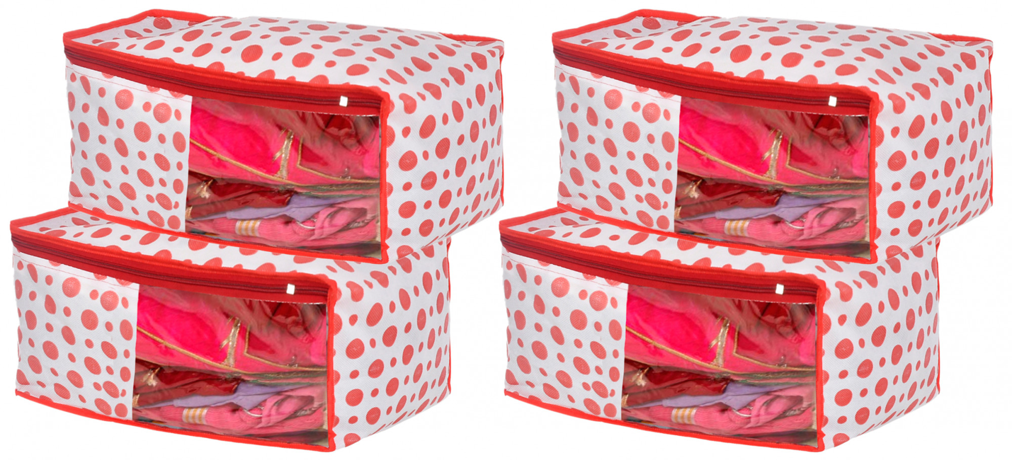 Kuber Industries Dot Printed Foldable, Lightweight Non-Woven Blouse Cover/Organizer With Tranasparent Window- (Pink)-46KM0295