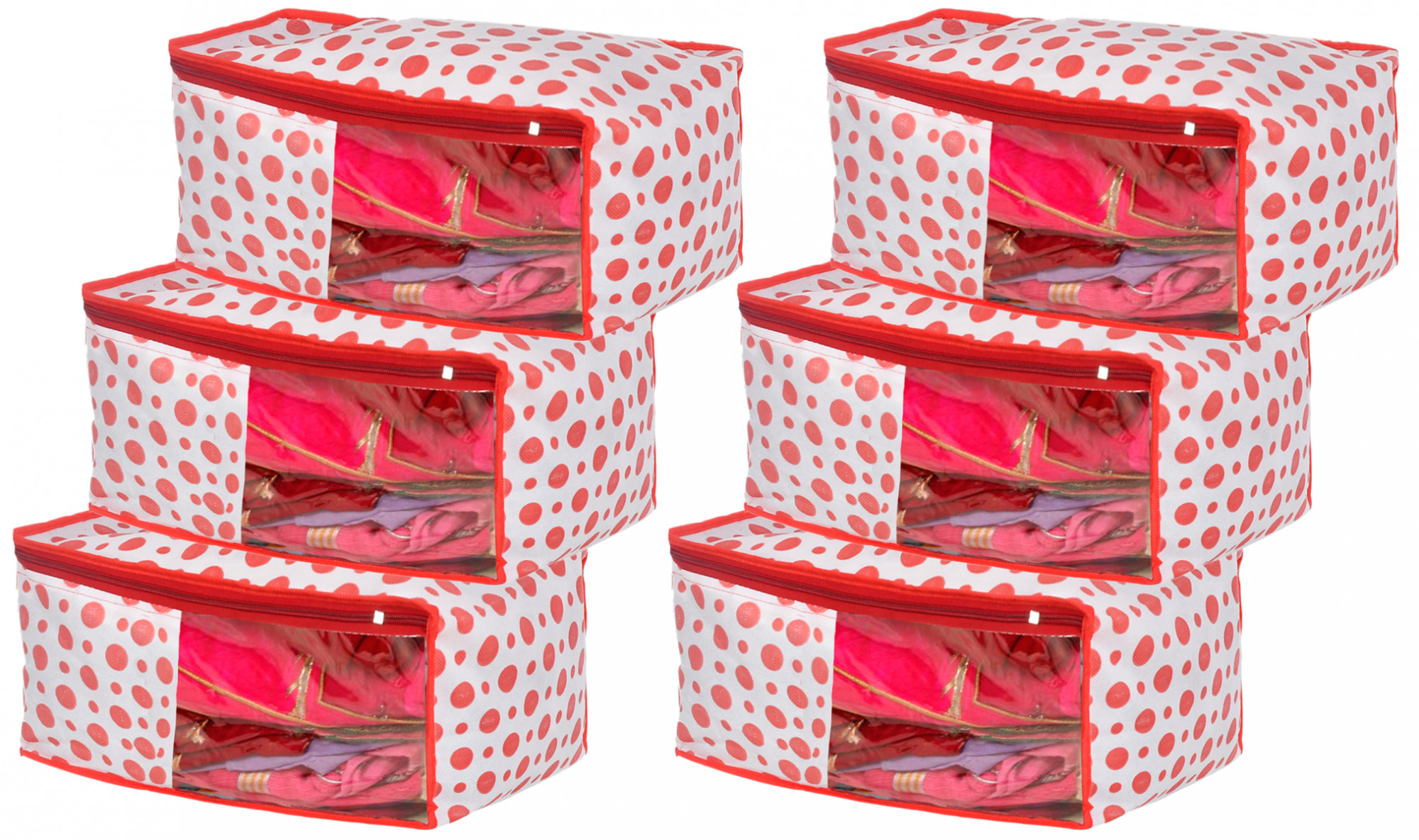 Kuber Industries Dot Printed Foldable, Lightweight Non-Woven Blouse Cover/Organizer With Tranasparent Window- (Pink)-46KM0295