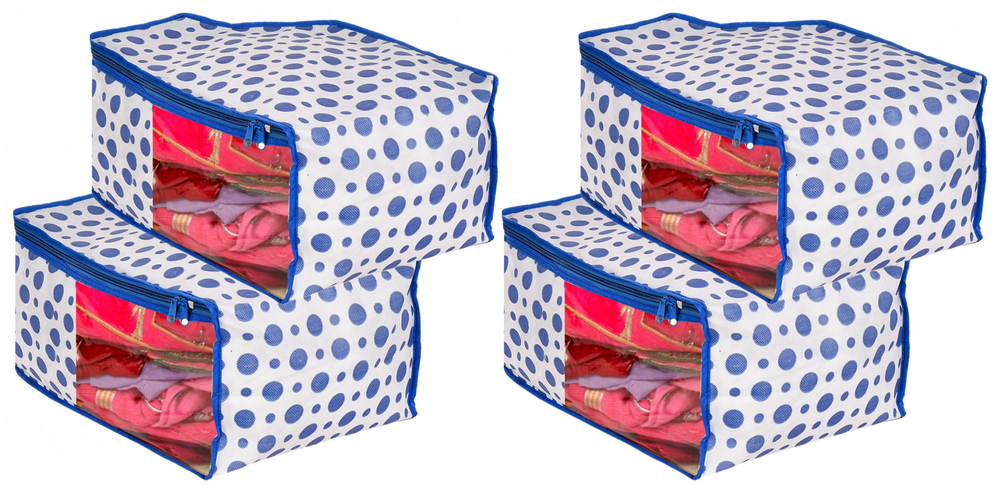 Kuber Industries Dot Printed Foldable, Lightweight Non-Woven Blouse Cover/Organizer With Tranasparent Window- (Blue)-46KM0303