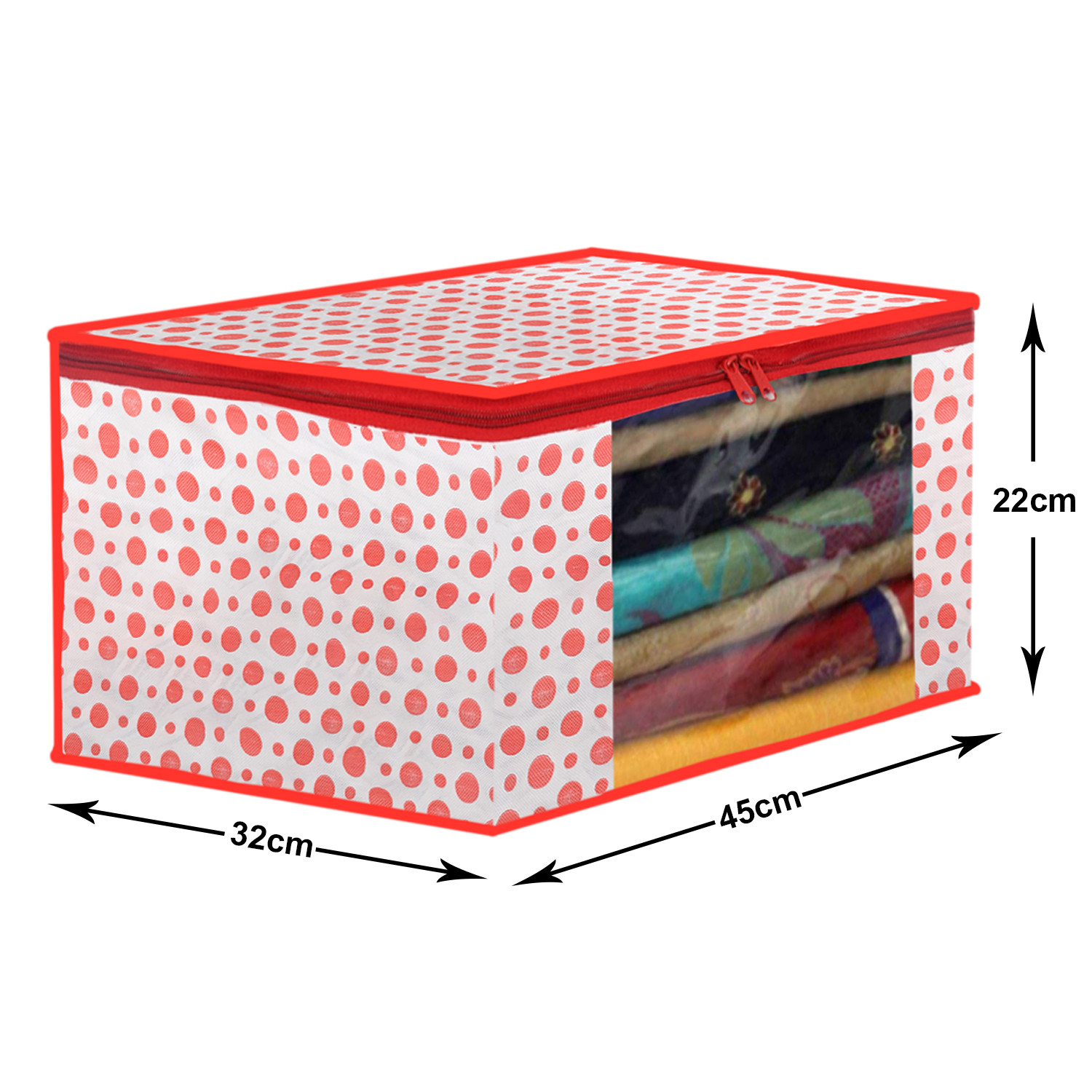 Kuber Industries Dot Printed Foldable, Lightweight Non-Woven Saree Cover/Organizer With Tranasparent Window-(Pink)-46KM0477
