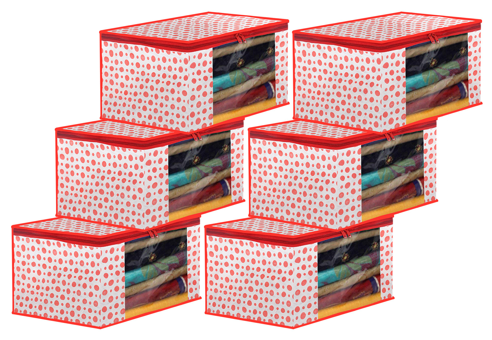 Kuber Industries Dot Printed Foldable, Lightweight Non-Woven Saree Cover/Organizer With Tranasparent Window-(Pink)-46KM0477