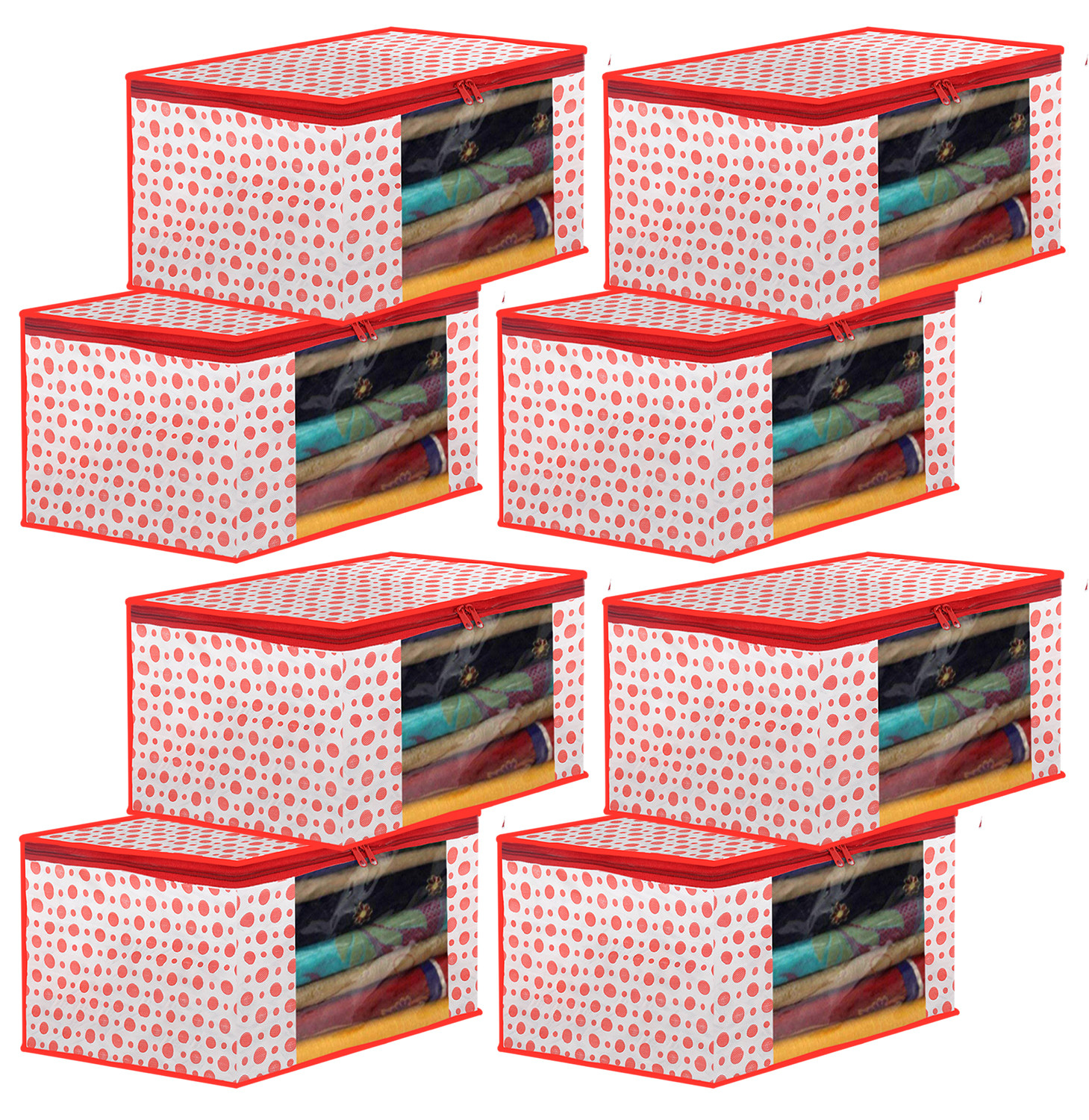 Kuber Industries Dot Printed Foldable, Lightweight Non-Woven Saree Cover/Organizer With Tranasparent Window-(Pink)-46KM0477