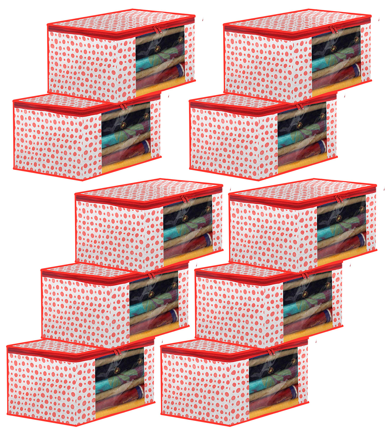 Kuber Industries Dot Printed Foldable, Lightweight Non-Woven Saree Cover/Organizer With Tranasparent Window-(Pink)-46KM0477