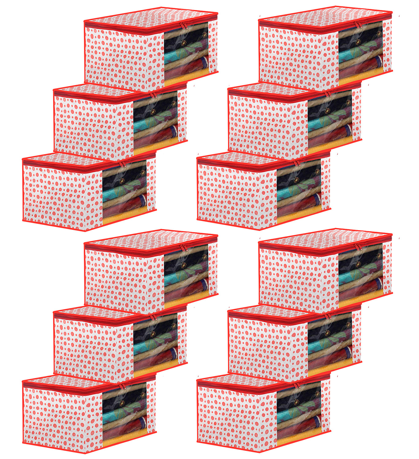 Kuber Industries Dot Printed Foldable, Lightweight Non-Woven Saree Cover/Organizer With Tranasparent Window-(Pink)-46KM0477