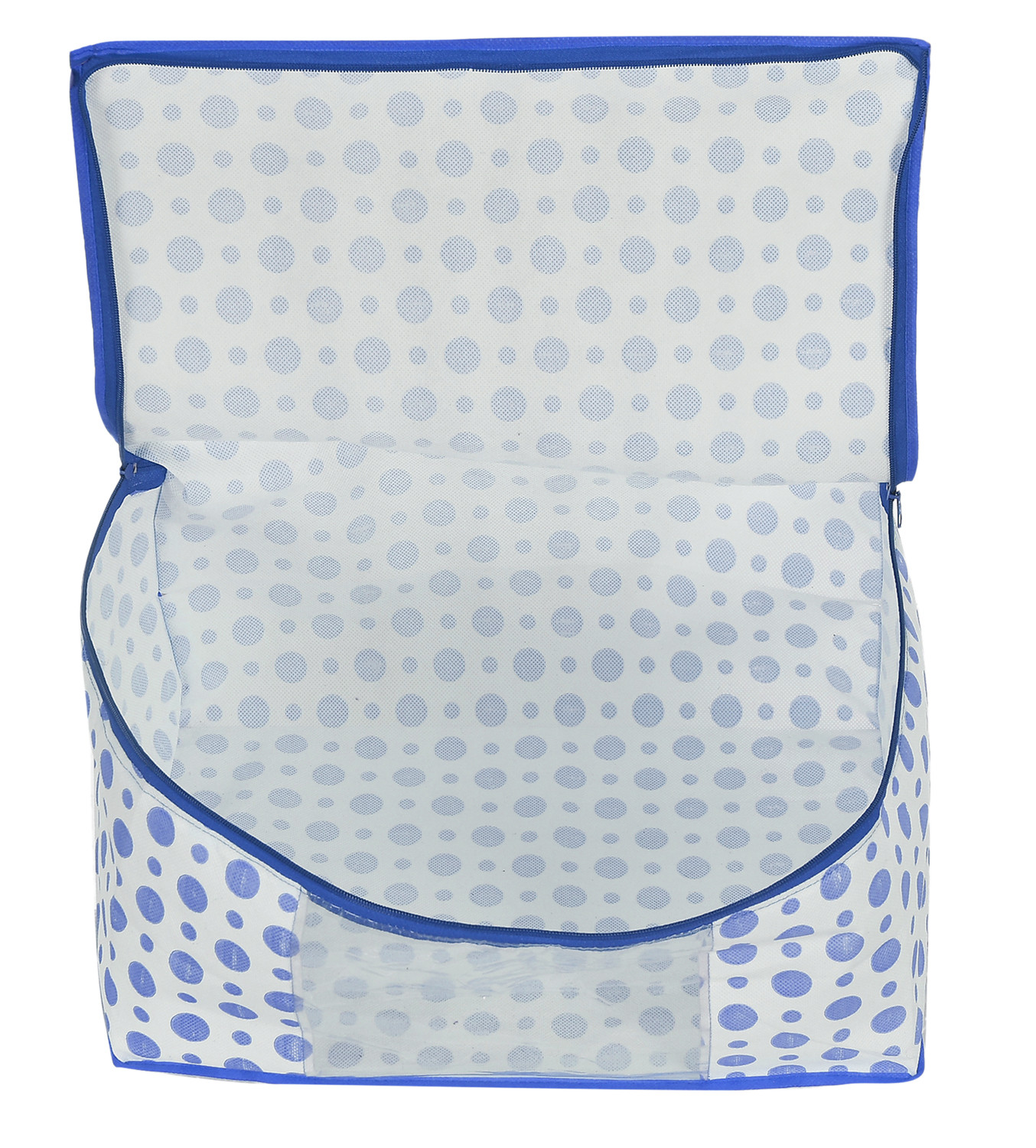Kuber Industries Dot Printed Foldable, Lightweight Non-Woven Saree Cover/Organizer With Tranasparent Window-(Blue)-46KM0491