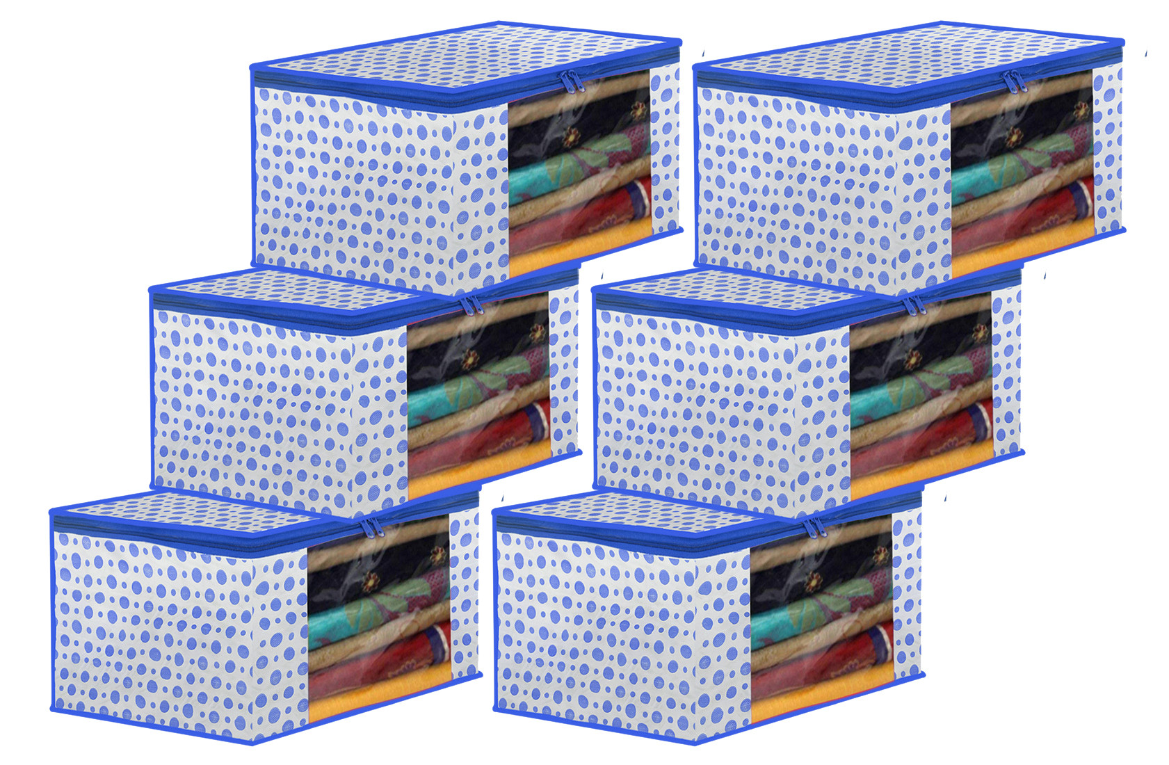 Kuber Industries Dot Printed Foldable, Lightweight Non-Woven Saree Cover/Organizer With Tranasparent Window-(Blue)-46KM0491