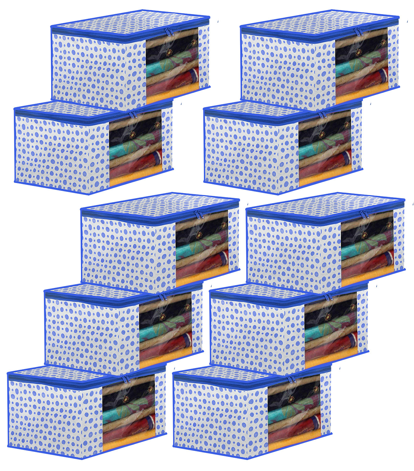 Kuber Industries Dot Printed Foldable, Lightweight Non-Woven Saree Cover/Organizer With Tranasparent Window-(Blue)-46KM0491
