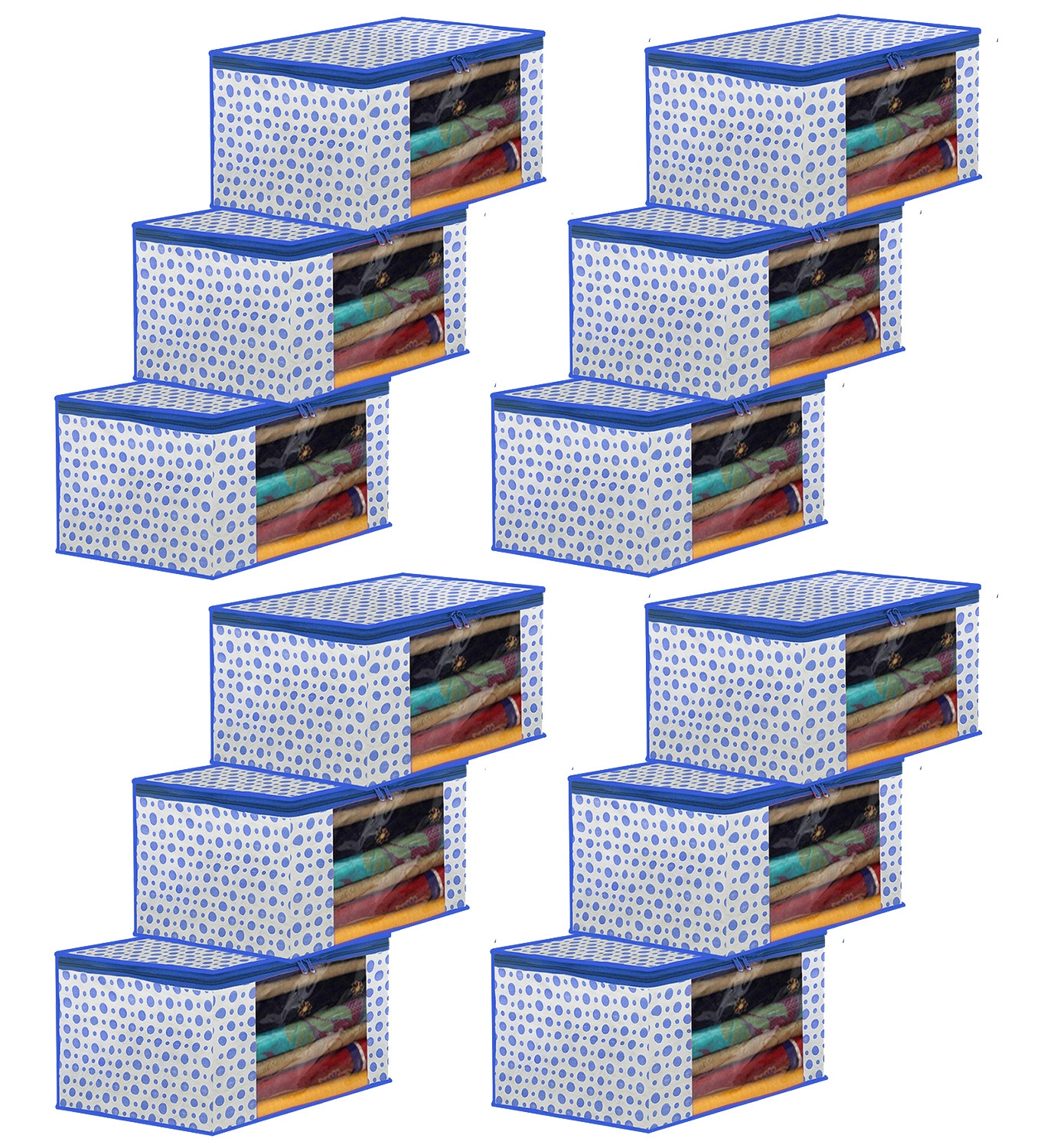 Kuber Industries Dot Printed Foldable, Lightweight Non-Woven Saree Cover/Organizer With Tranasparent Window-(Blue)-46KM0491