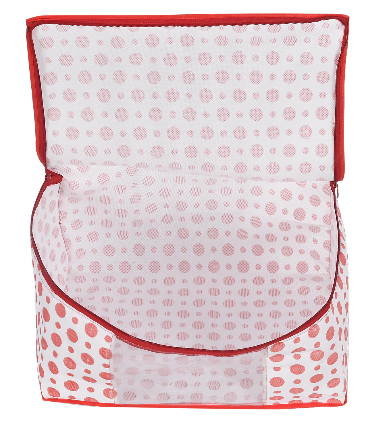 Kuber Industries Dot Printed Foldable, Lightweight Non-Woven Saree Cover/Organizer With Tranasparent Window- (Blue & Pink)-46KM0505