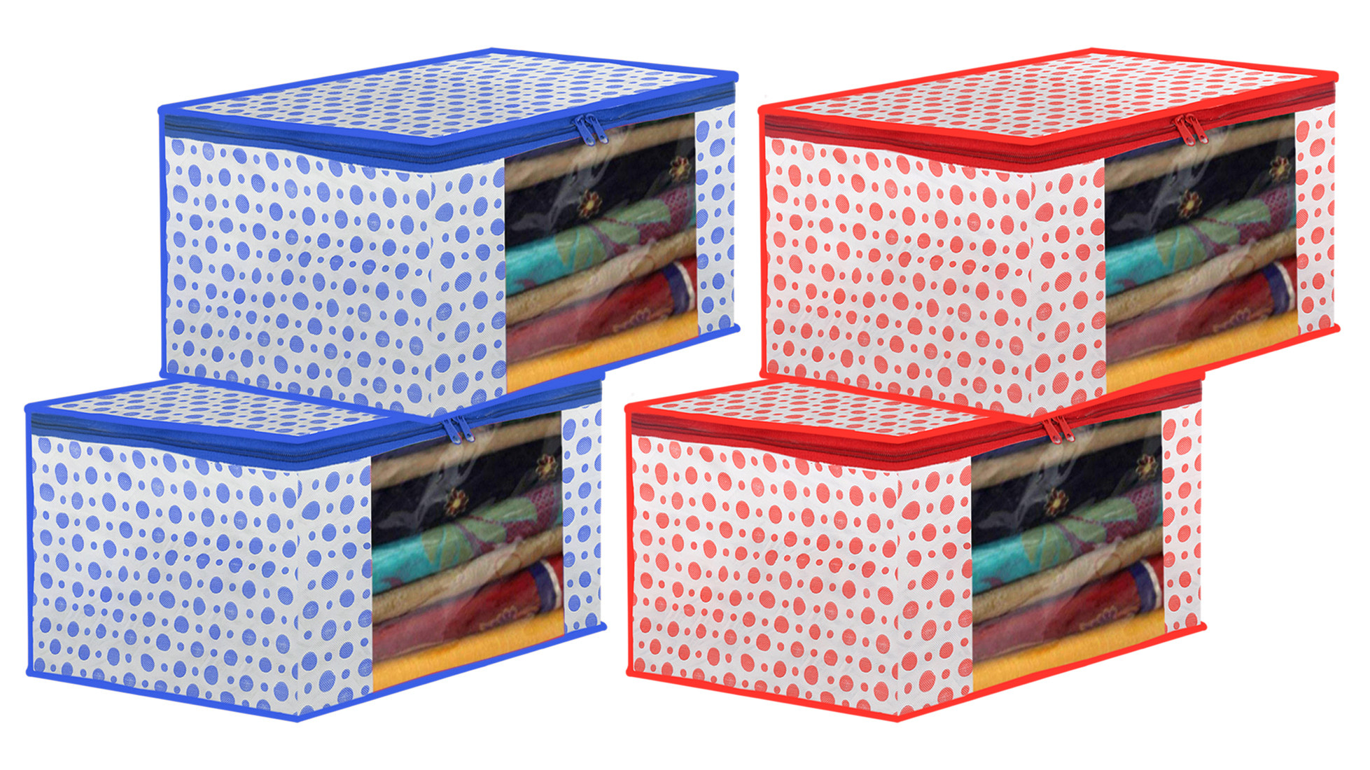 Kuber Industries Dot Printed Foldable, Lightweight Non-Woven Saree Cover/Organizer With Tranasparent Window- (Blue & Pink)-46KM0505