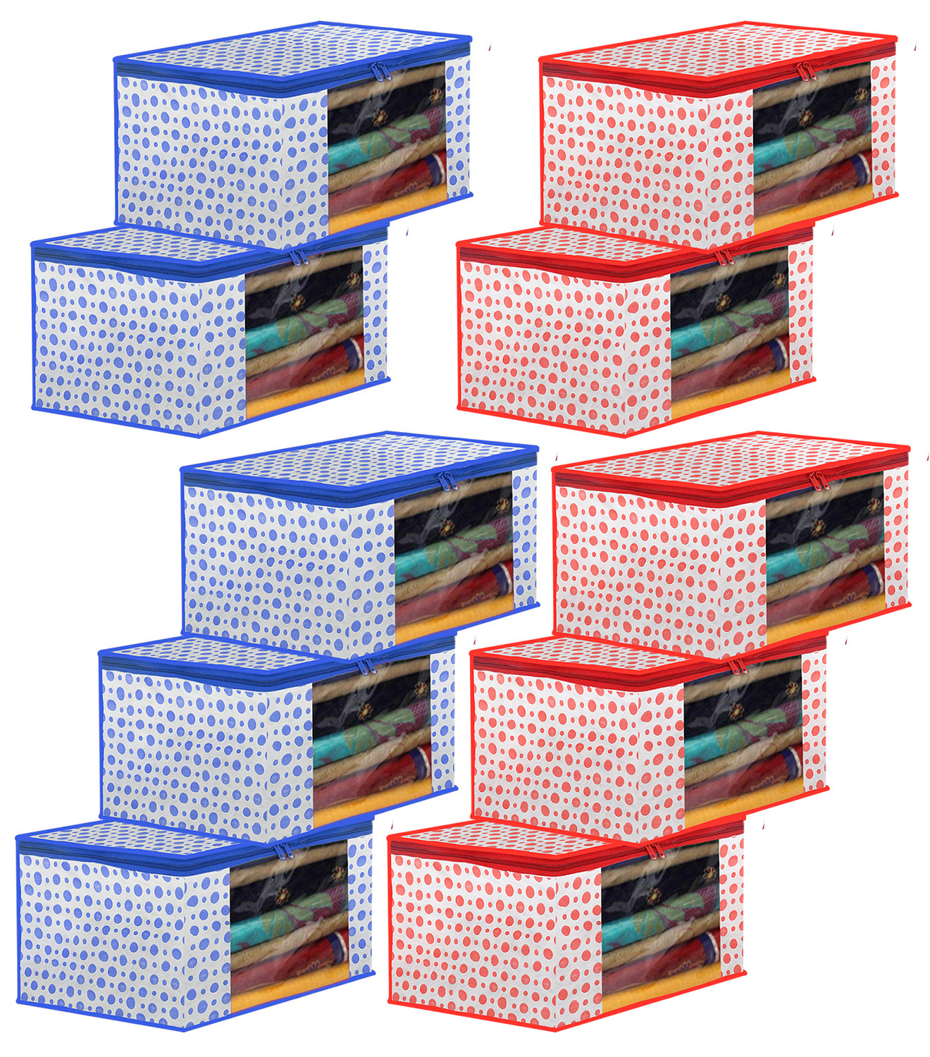 Kuber Industries Dot Printed Foldable, Lightweight Non-Woven Saree Cover/Organizer With Tranasparent Window- (Blue & Pink)-46KM0505