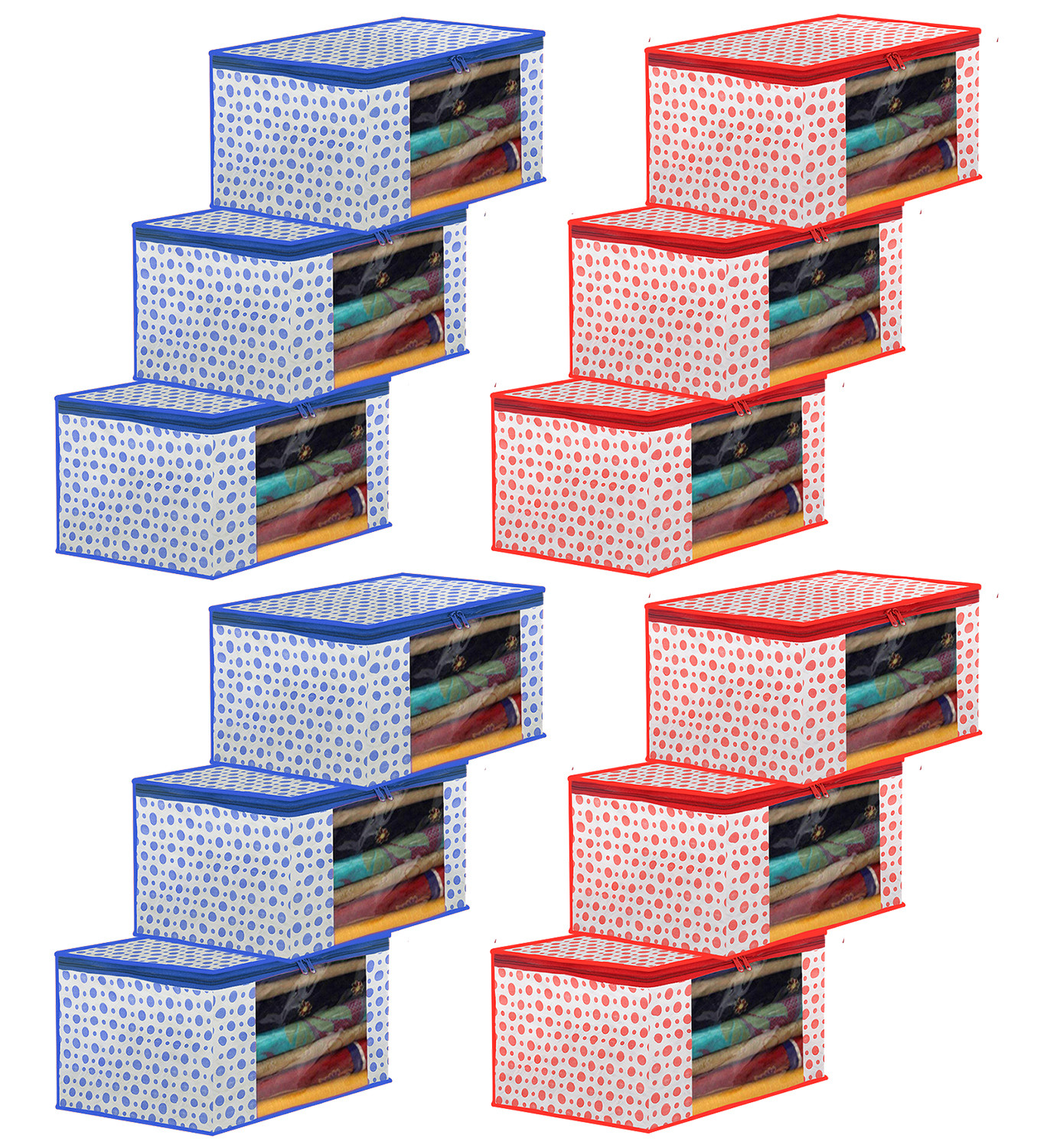 Kuber Industries Dot Printed Foldable, Lightweight Non-Woven Saree Cover/Organizer With Tranasparent Window- (Blue & Pink)-46KM0505