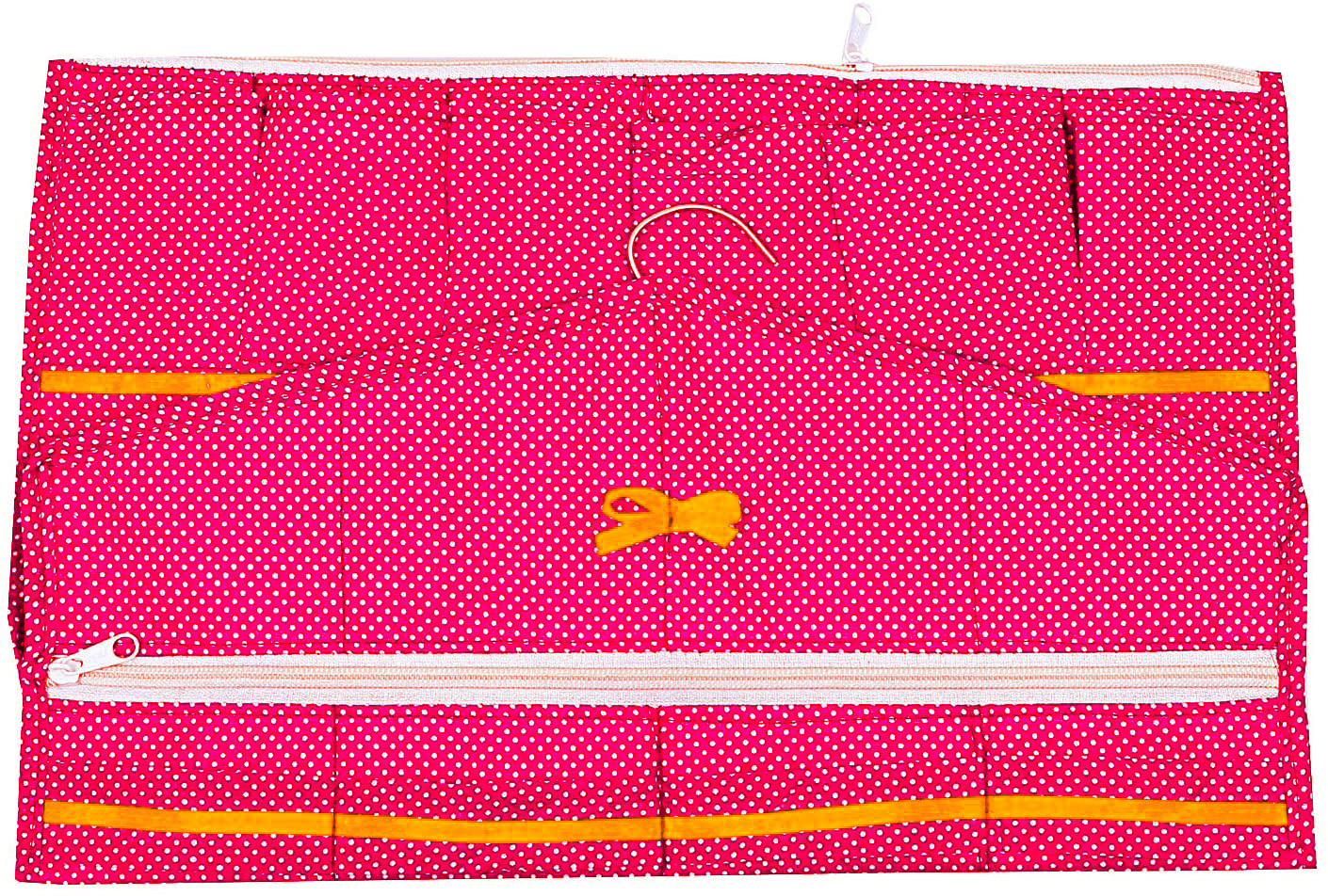 Kuber Industries Dot Printed Hanging Jewellery Organizer, Hanging Wall Pocket Storage Bag For Storing Earrings Necklace Bracelet Ring Accessory with Hanger (Pink)