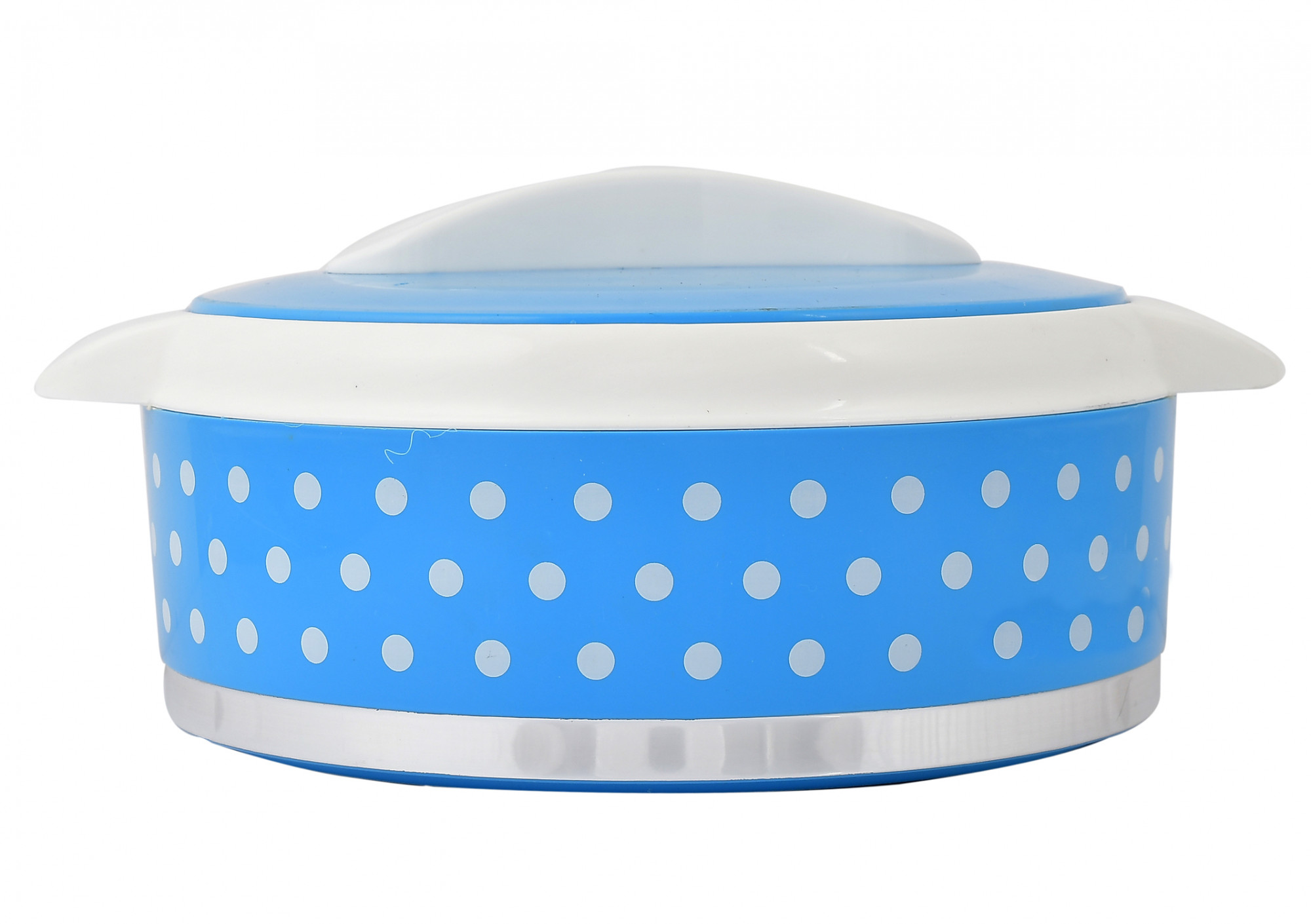 Kuber Industries Dot Printed Inner Steel Casserole With Lid, 1500ml (Blue)-HS42KUBMART25029
