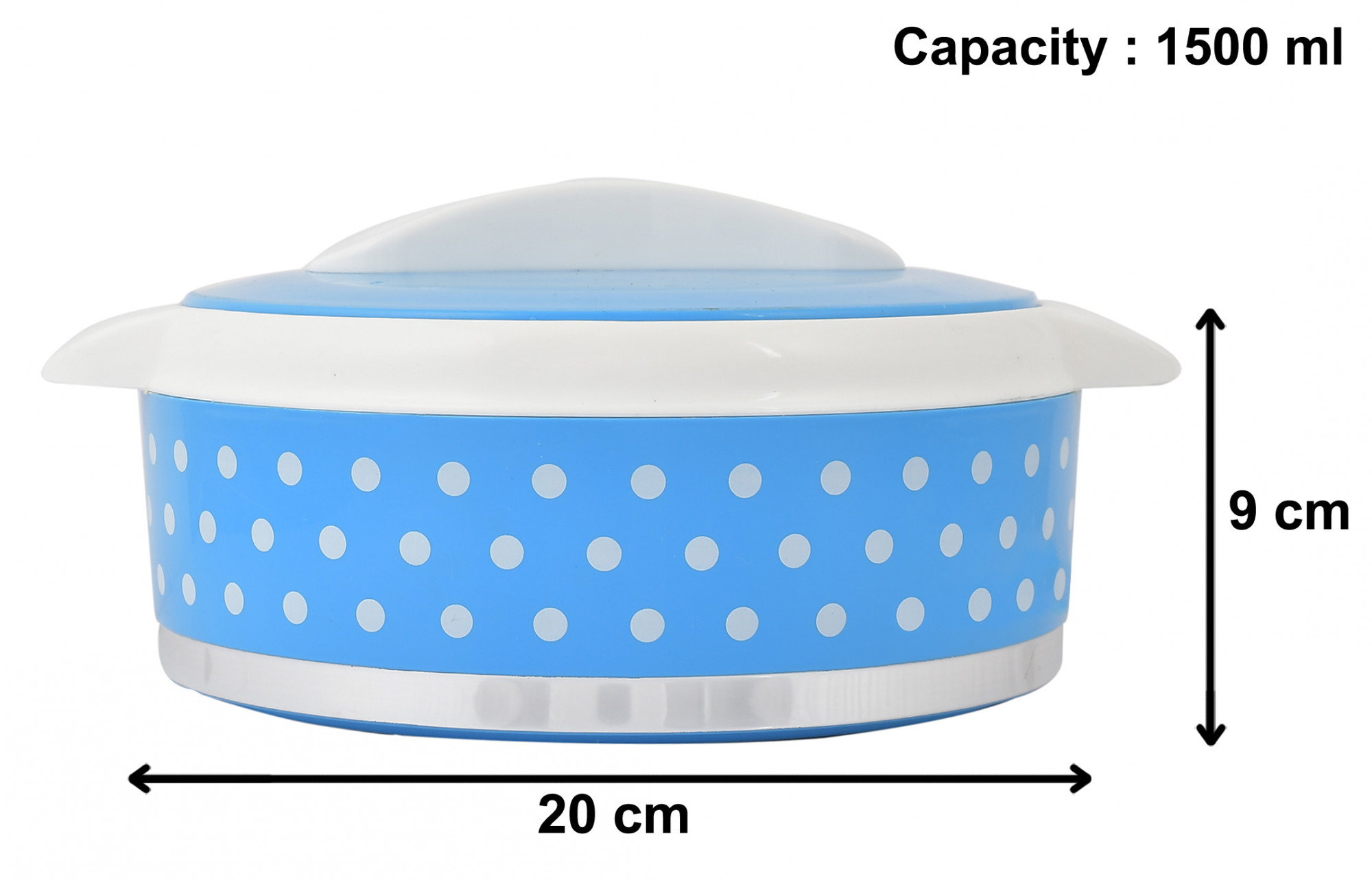 Kuber Industries Dot Printed Inner Steel Casserole With Lid, 1500ml (Blue)-HS42KUBMART25029