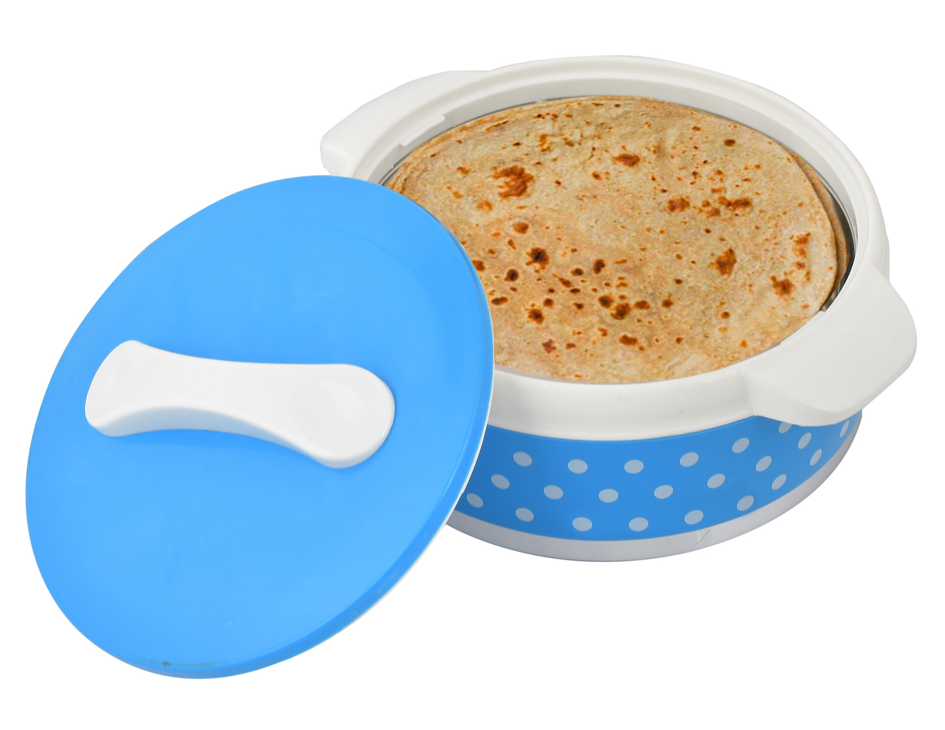 Kuber Industries Dot Printed Inner Steel Casserole With Lid, 1500ml (Blue)-HS42KUBMART25029