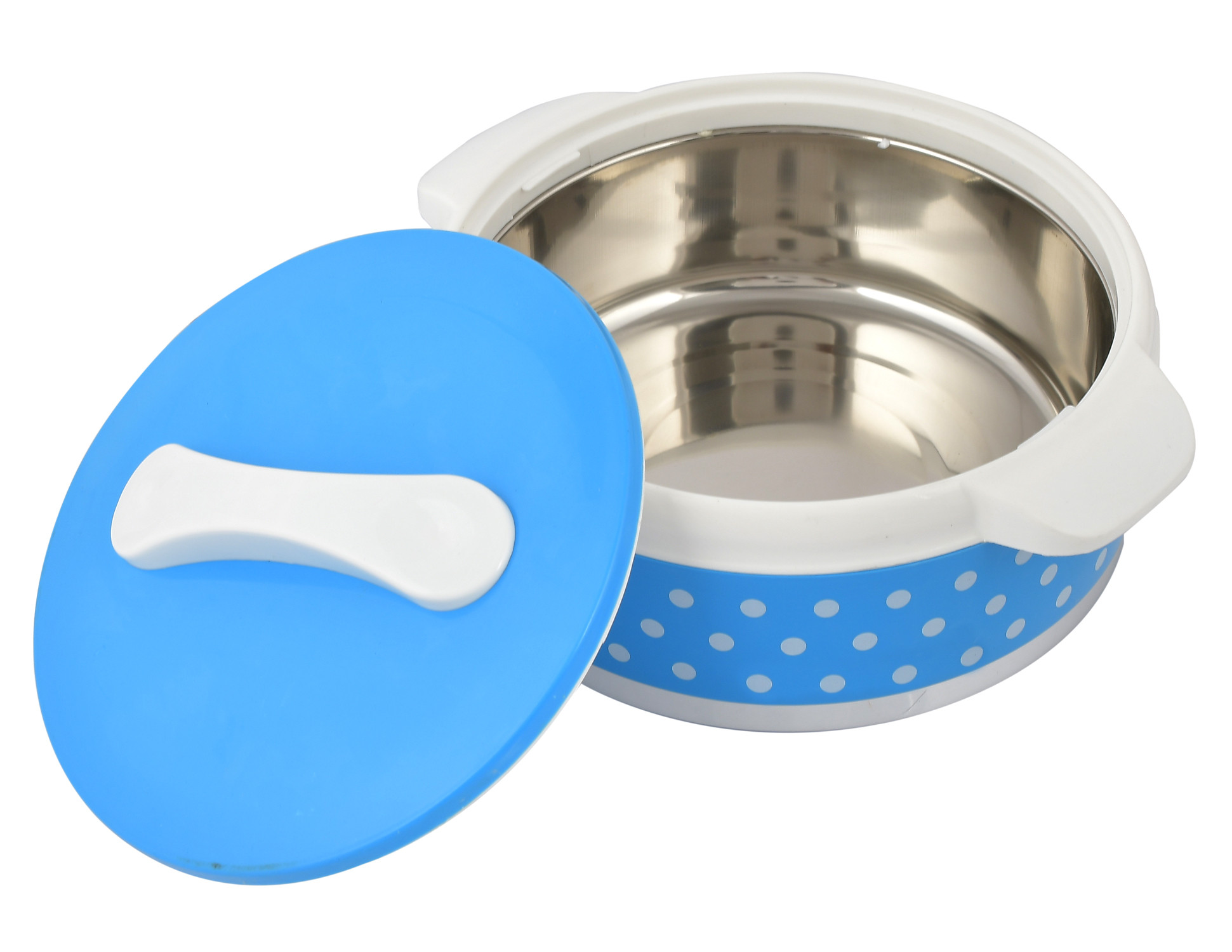 Kuber Industries Dot Printed Inner Steel Casserole With Lid, 1500ml (Blue)-HS42KUBMART25029