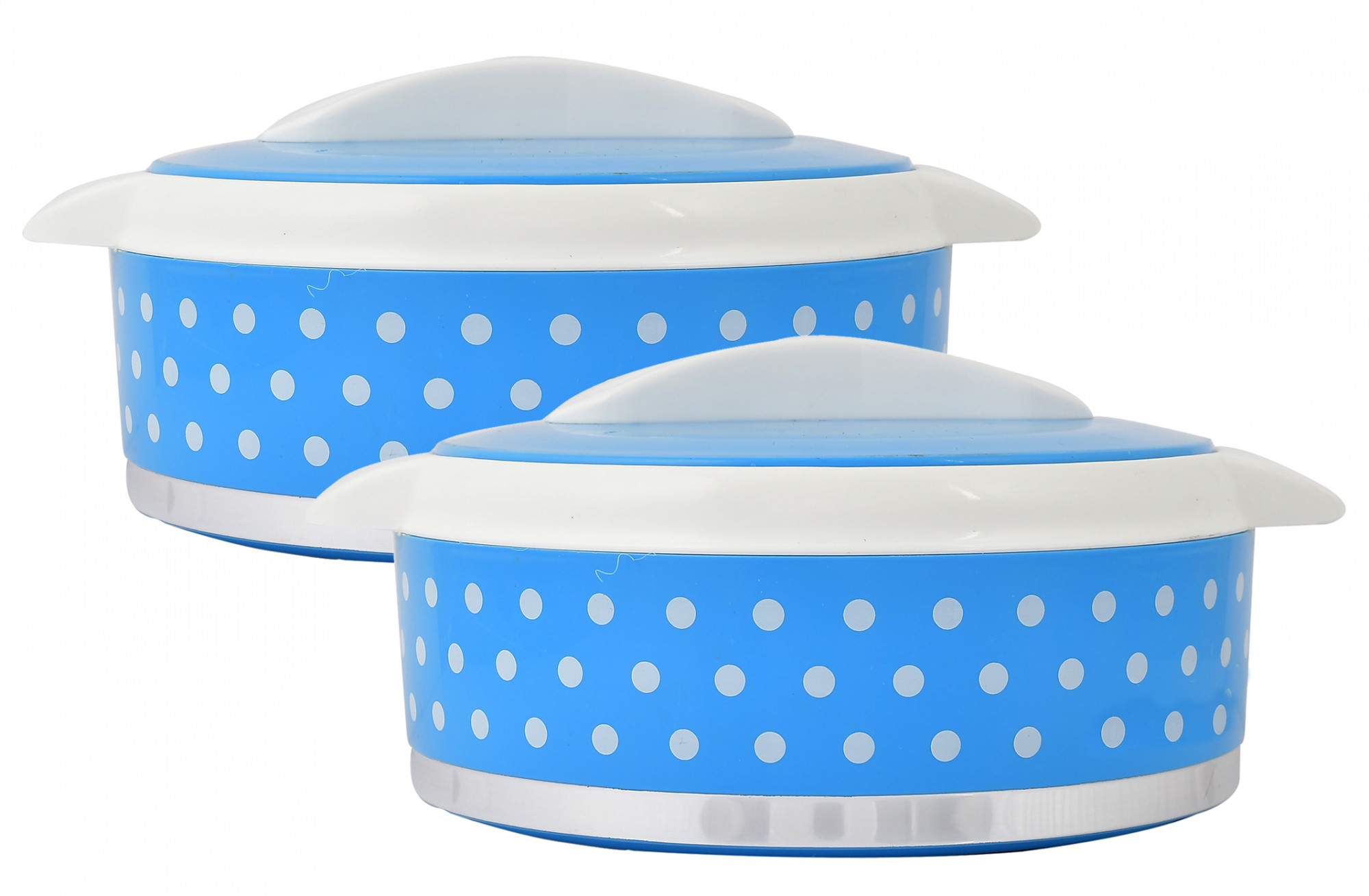 Kuber Industries Dot Printed Inner Steel Casserole With Lid, 1500ml (Blue)-HS42KUBMART25029