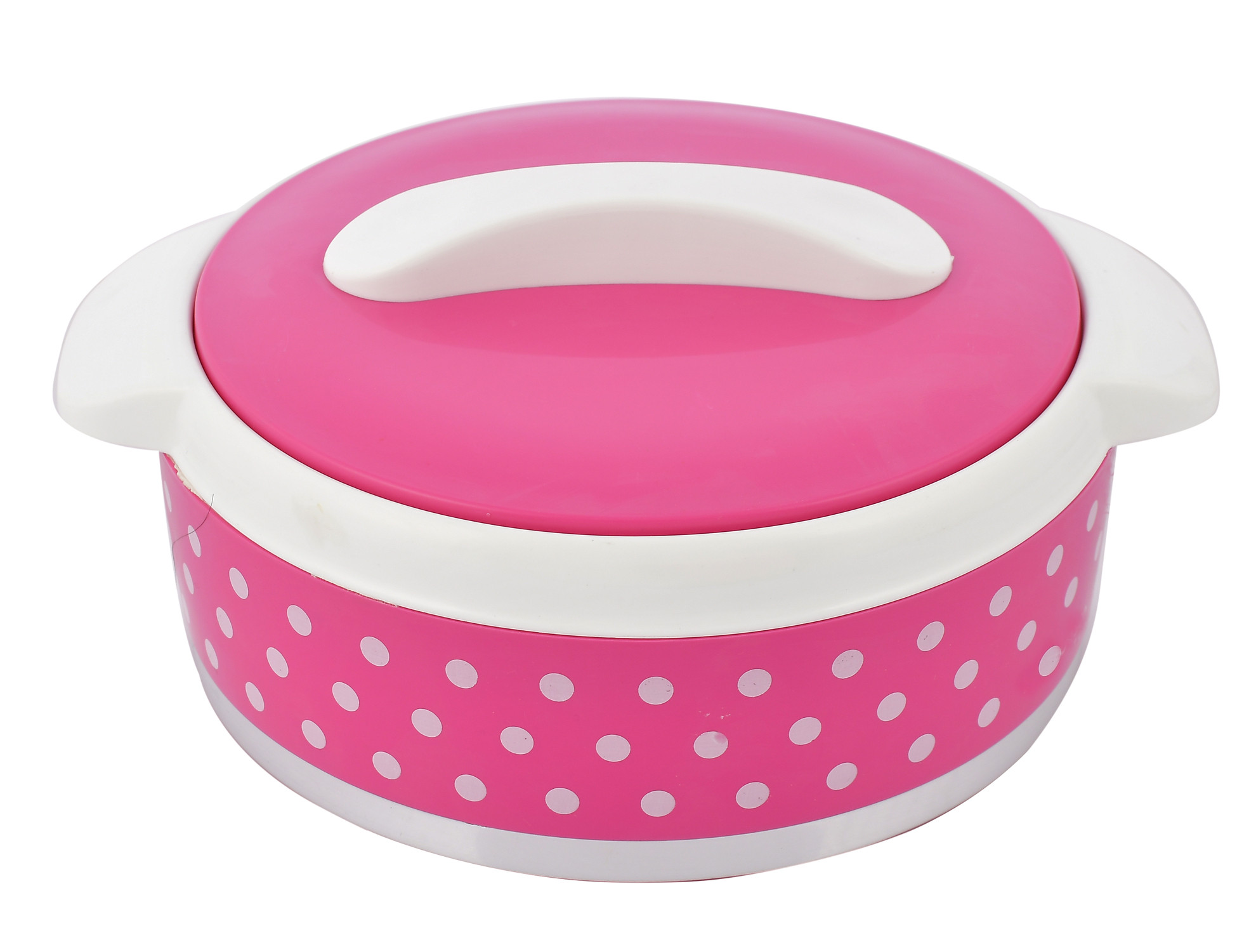 Kuber Industries Dot Printed Inner Steel Casserole With Lid, 1500ml (Pink)-HS42KUBMART25025