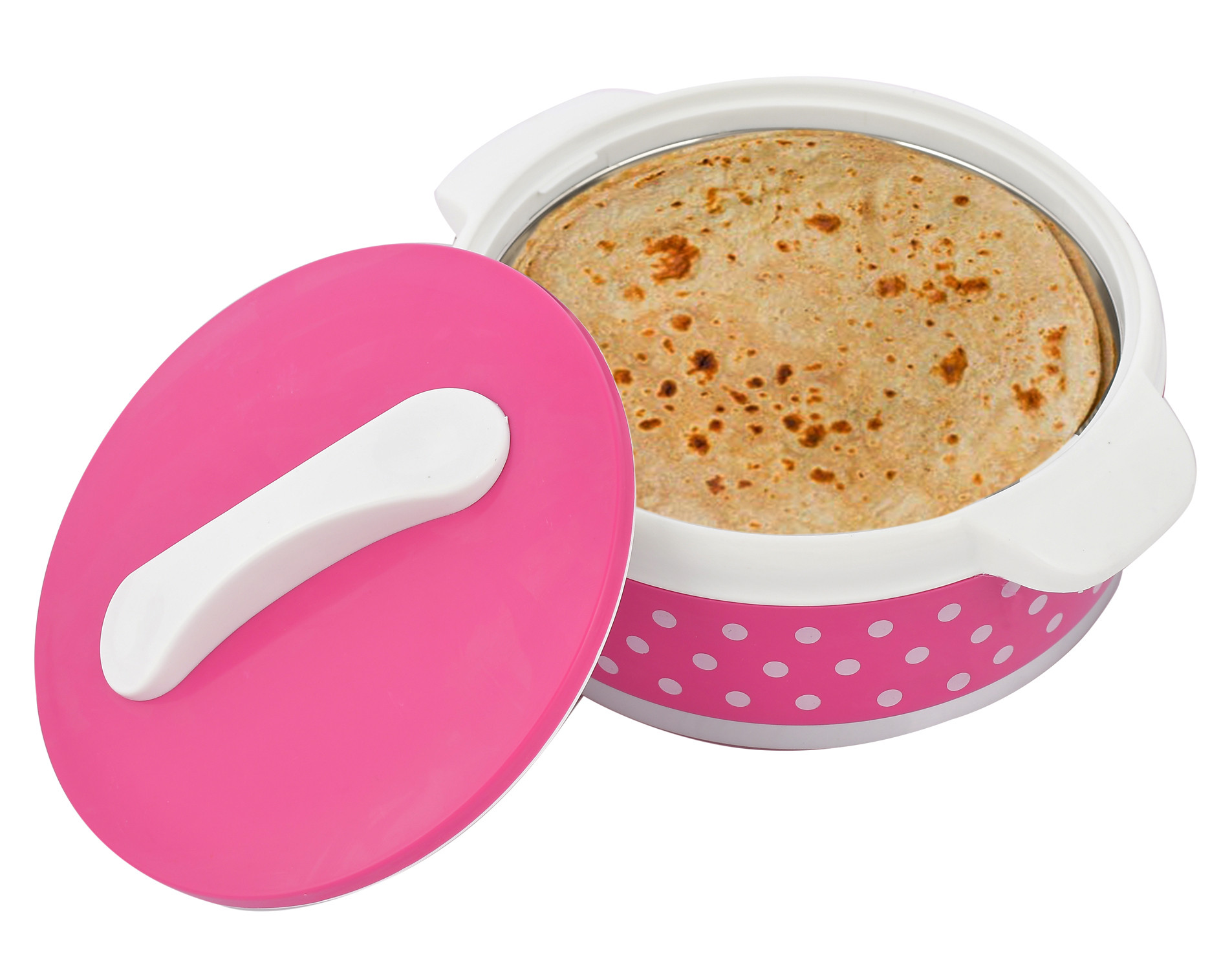 Kuber Industries Dot Printed Inner Steel Casserole With Lid, 1500ml (Pink)-HS42KUBMART25025