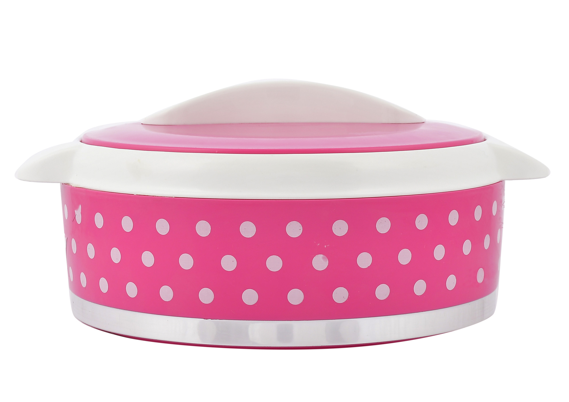 Kuber Industries Dot Printed Inner Steel Casserole With Lid, 1500ml (Pink)-HS42KUBMART25025