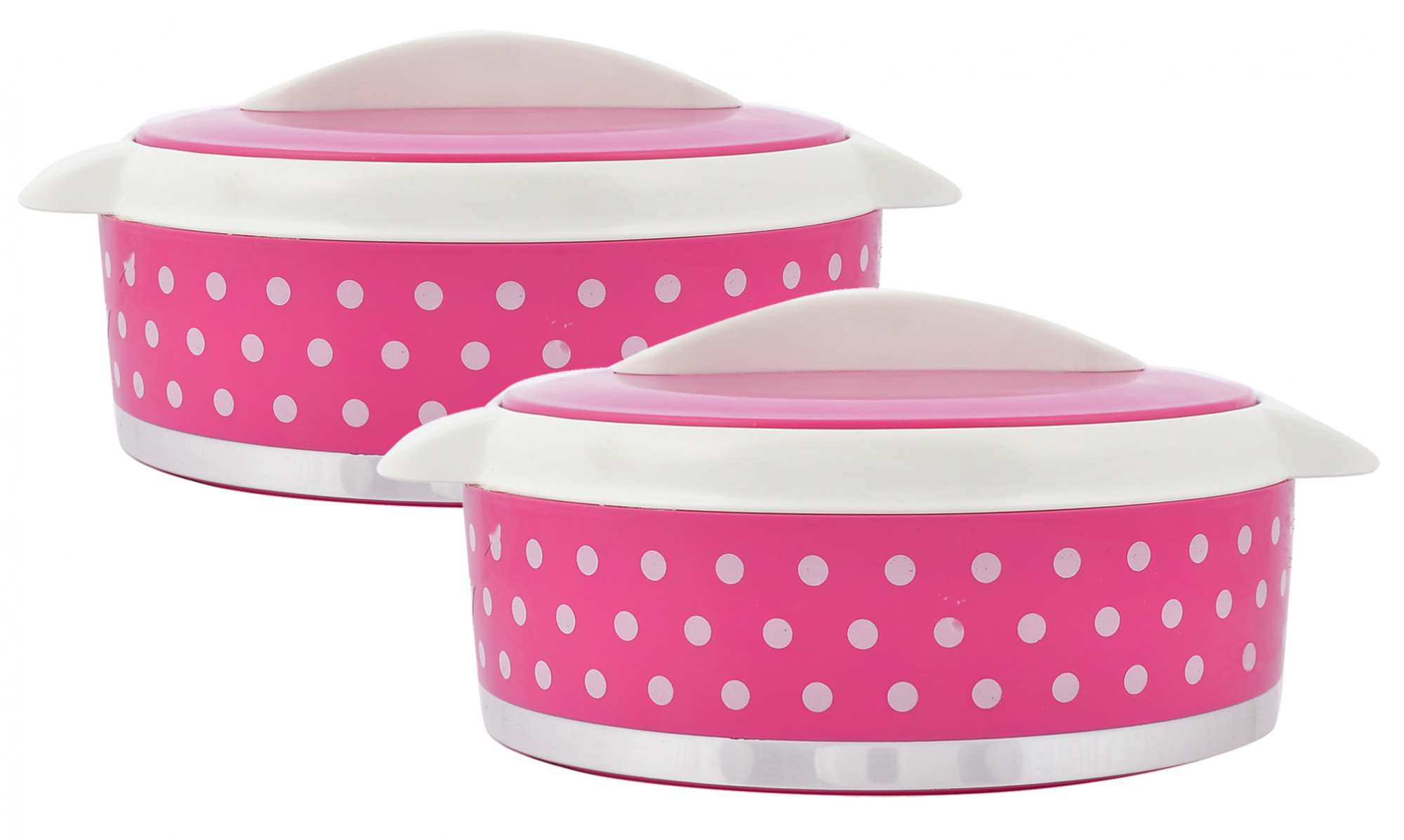 Kuber Industries Dot Printed Inner Steel Casserole With Lid, 1500ml (Pink)-HS42KUBMART25025