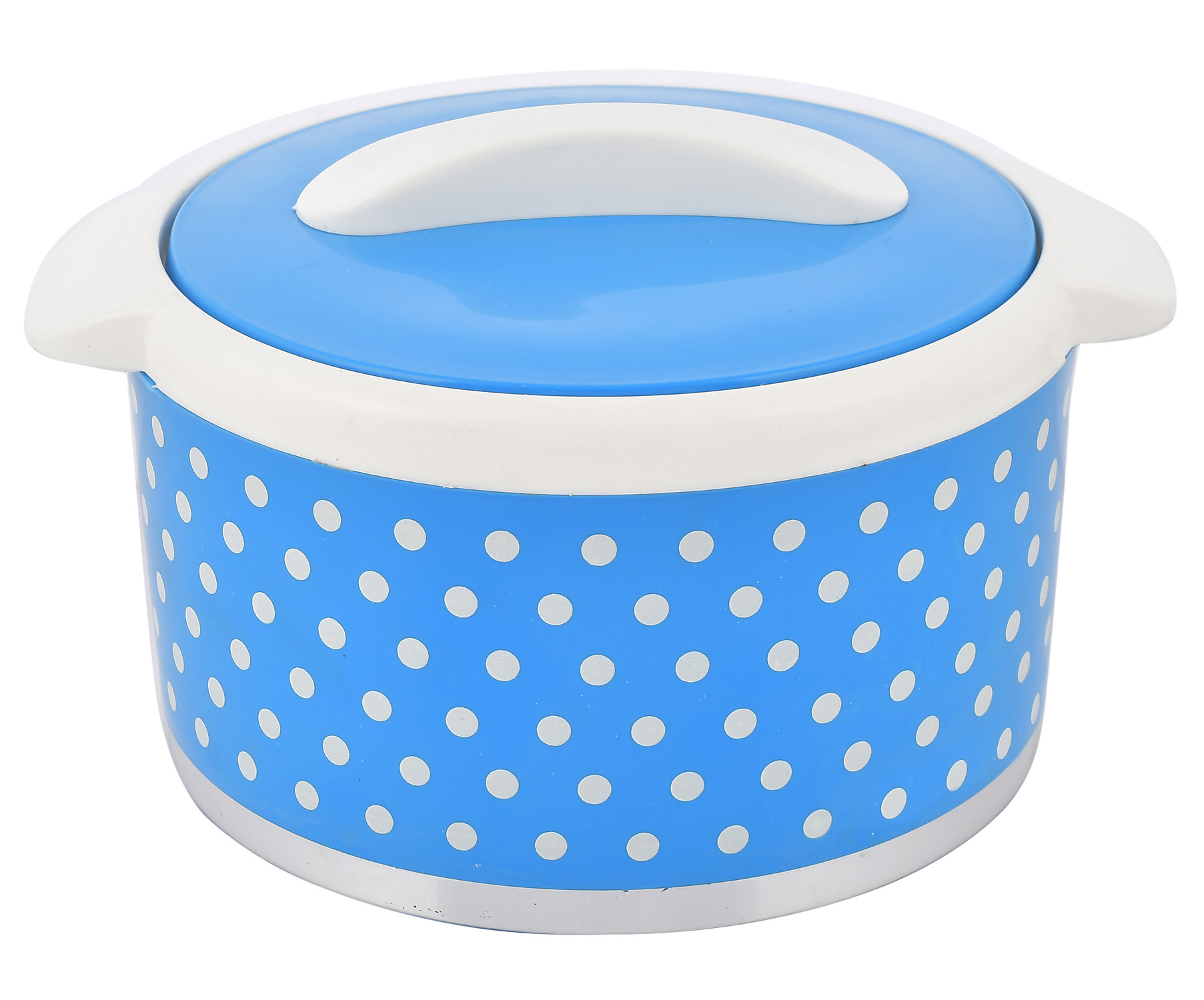 Kuber Industries Dot Printed Inner Steel Casserole With Lid, 2500ml (Blue)-HS42KUBMART25045
