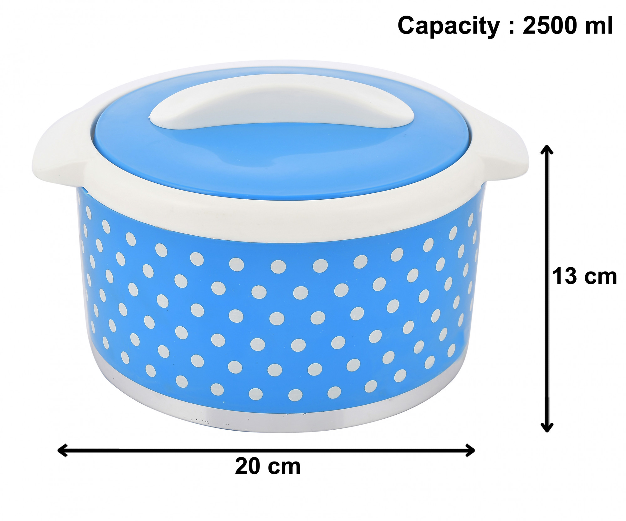 Kuber Industries Dot Printed Inner Steel Casserole With Lid, 2500ml (Blue)-HS42KUBMART25045