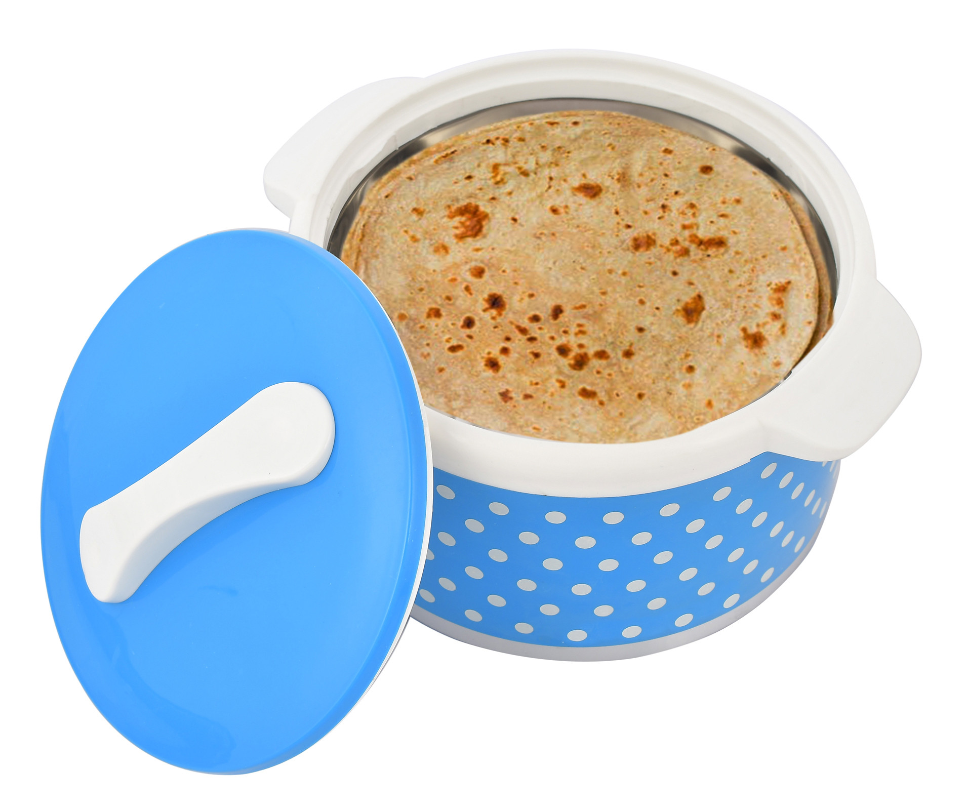 Kuber Industries Dot Printed Inner Steel Casserole With Lid, 2500ml (Blue)-HS42KUBMART25045