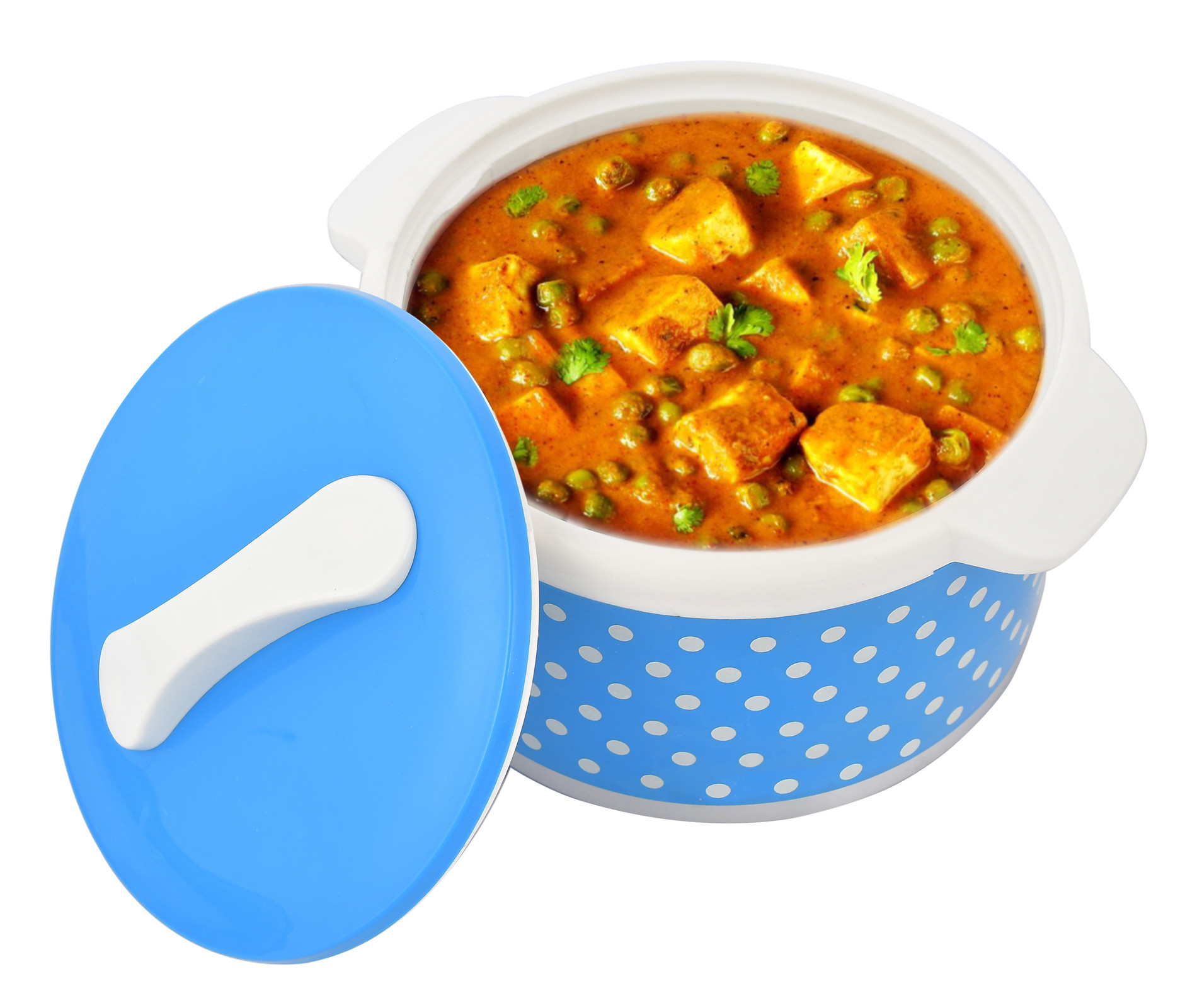 Kuber Industries Dot Printed Inner Steel Casserole With Lid, 2500ml (Blue)-HS42KUBMART25045