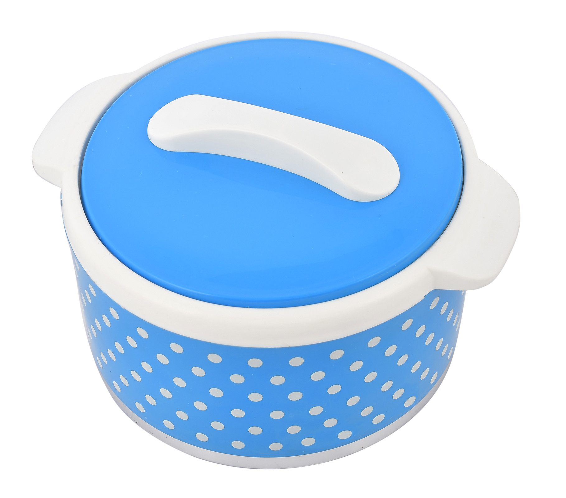 Kuber Industries Dot Printed Inner Steel Casserole With Lid, 2500ml (Blue)-HS42KUBMART25045