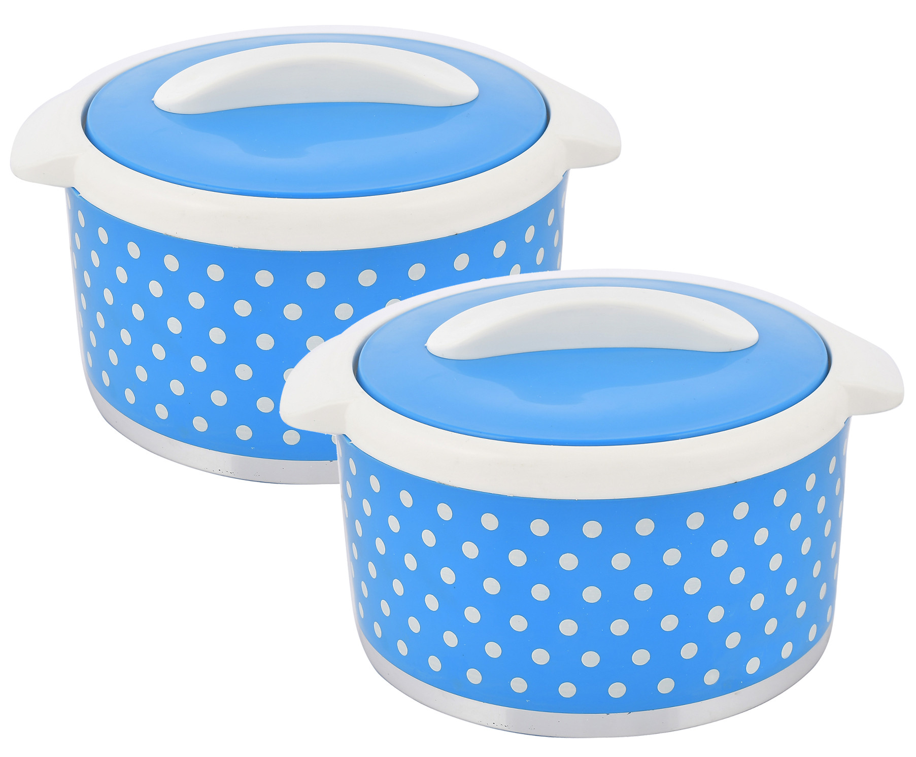 Kuber Industries Dot Printed Inner Steel Casserole With Lid, 2500ml (Blue)-HS42KUBMART25045