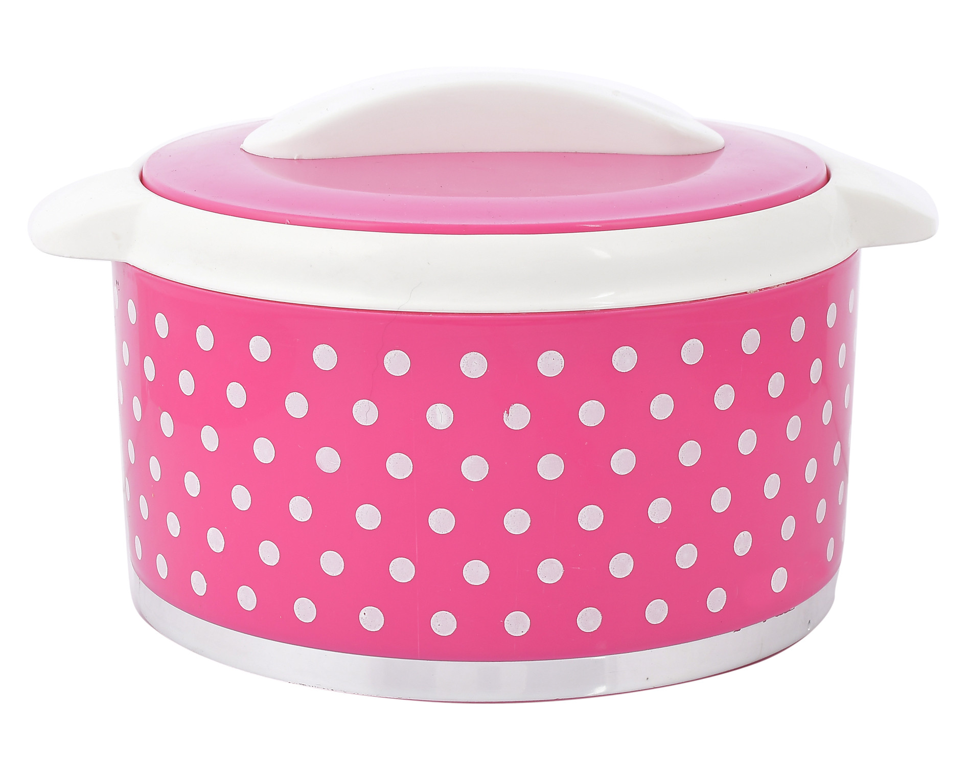 Kuber Industries Dot Printed Inner Steel Casserole With Lid, 2500ml (Pink)-HS42KUBMART25041