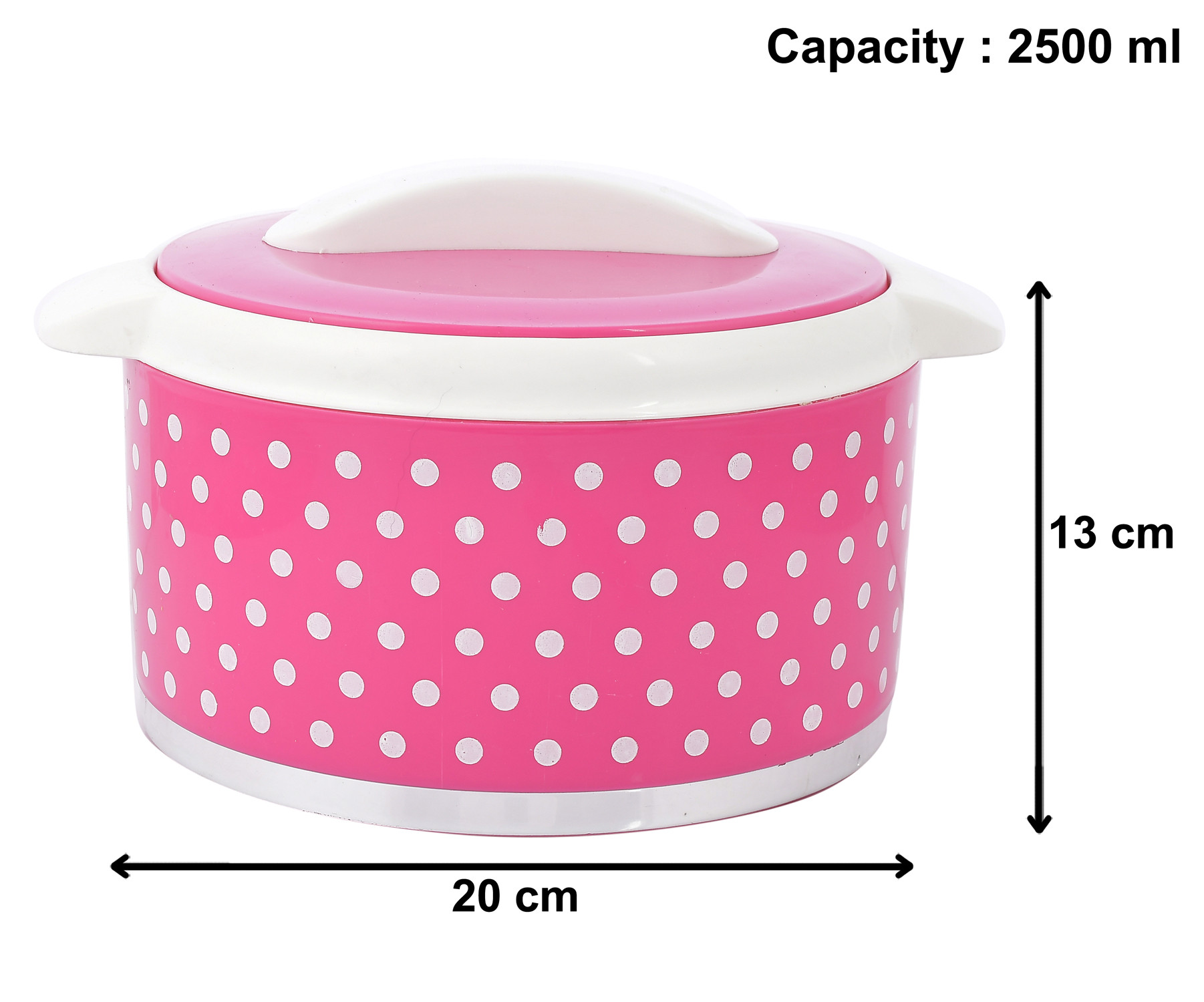 Kuber Industries Dot Printed Inner Steel Casserole With Lid, 2500ml (Pink)-HS42KUBMART25041