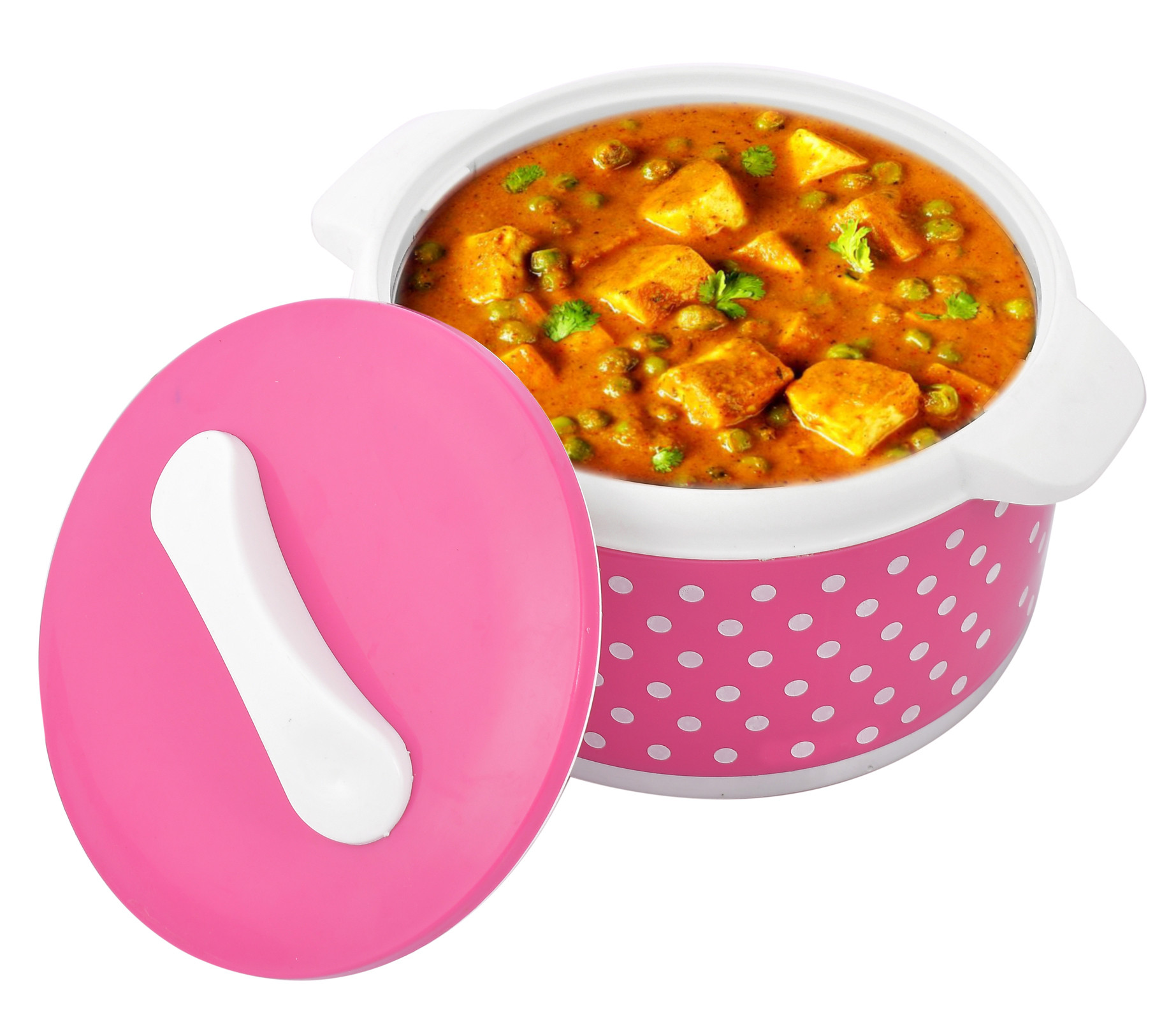 Kuber Industries Dot Printed Inner Steel Casserole With Lid, 2500ml (Pink)-HS42KUBMART25041