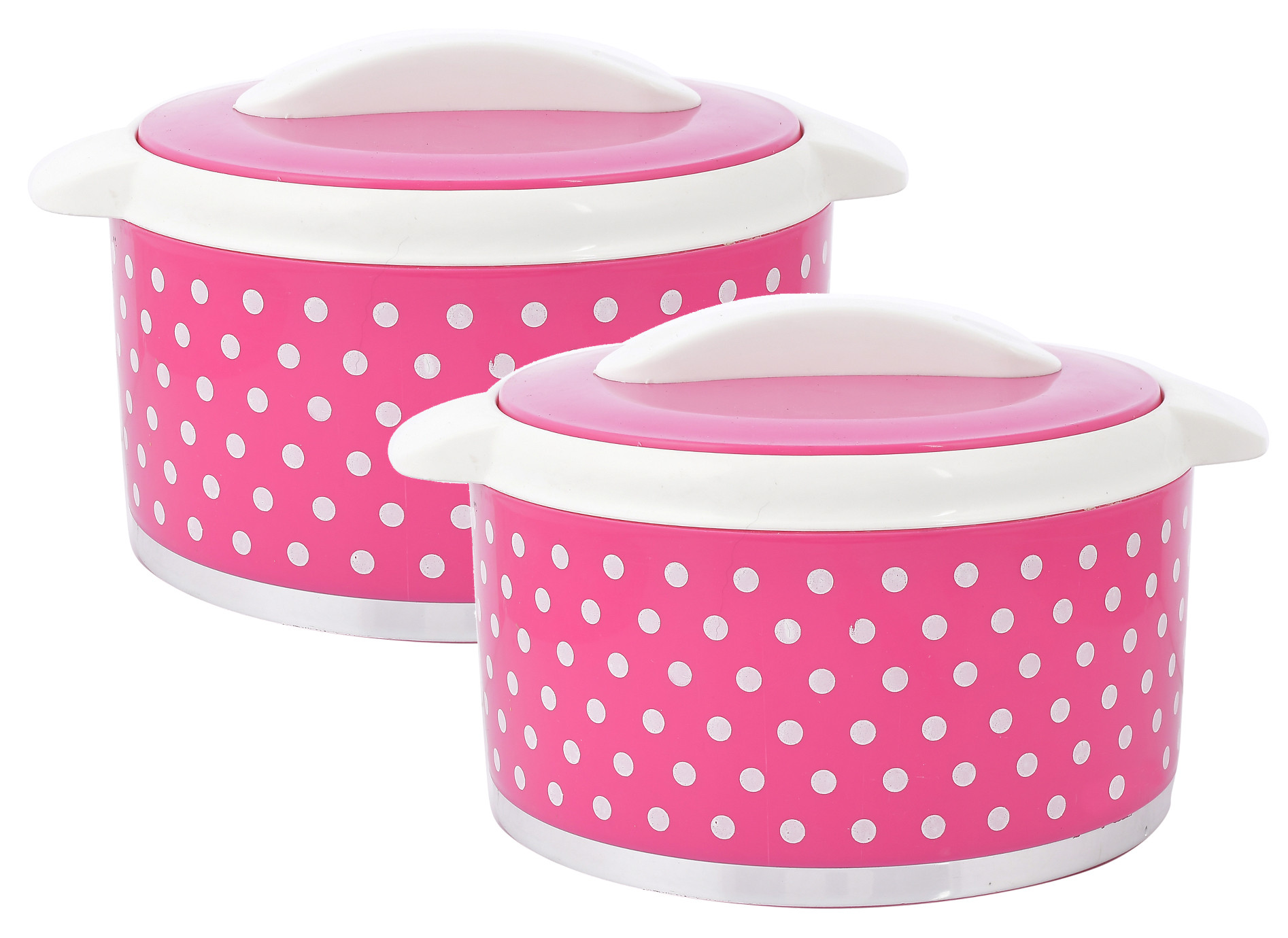 Kuber Industries Dot Printed Inner Steel Casserole With Lid, 2500ml (Pink)-HS42KUBMART25041